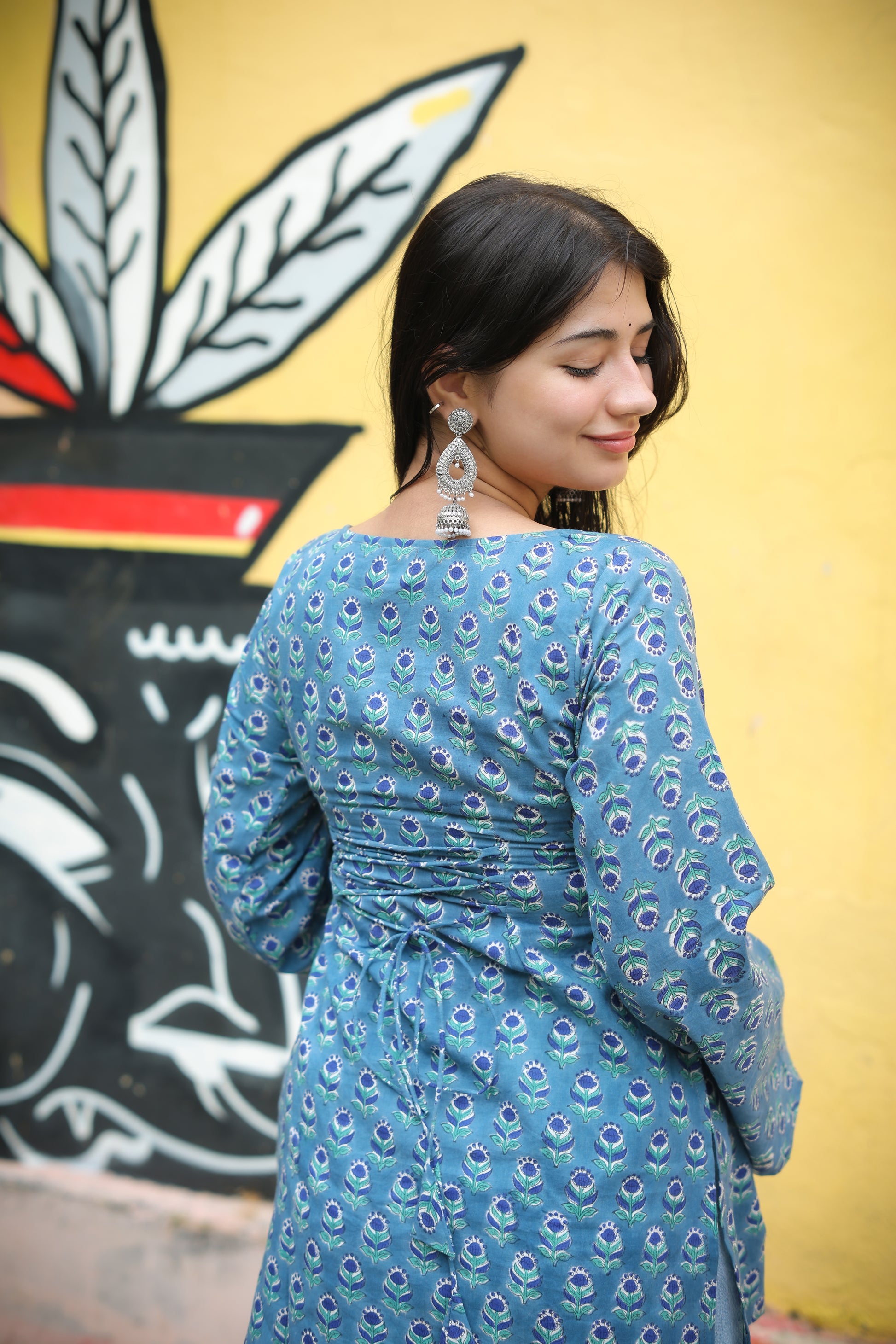 Hand Block Blue Short Kurti