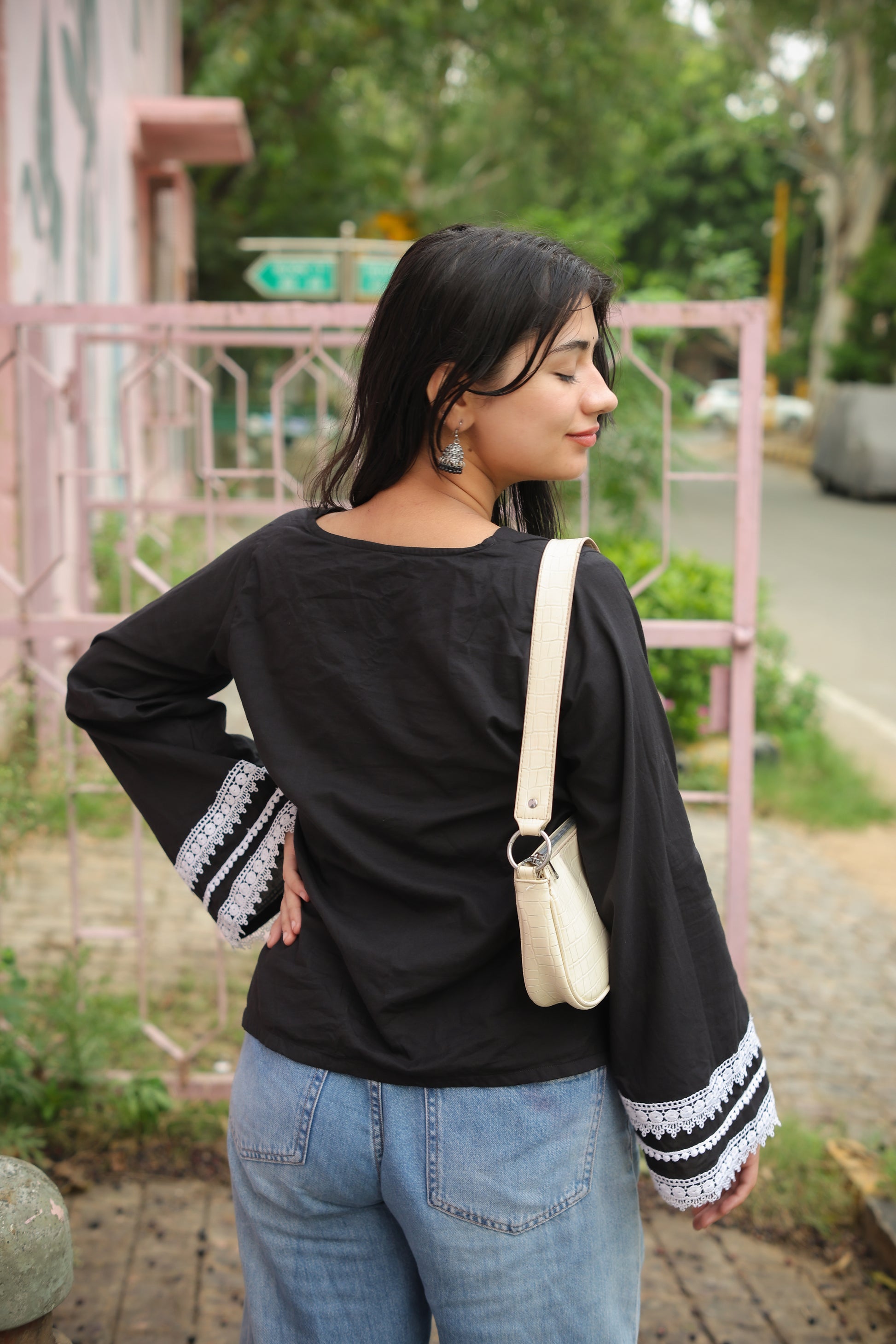 Hand Block Black Short Kurti