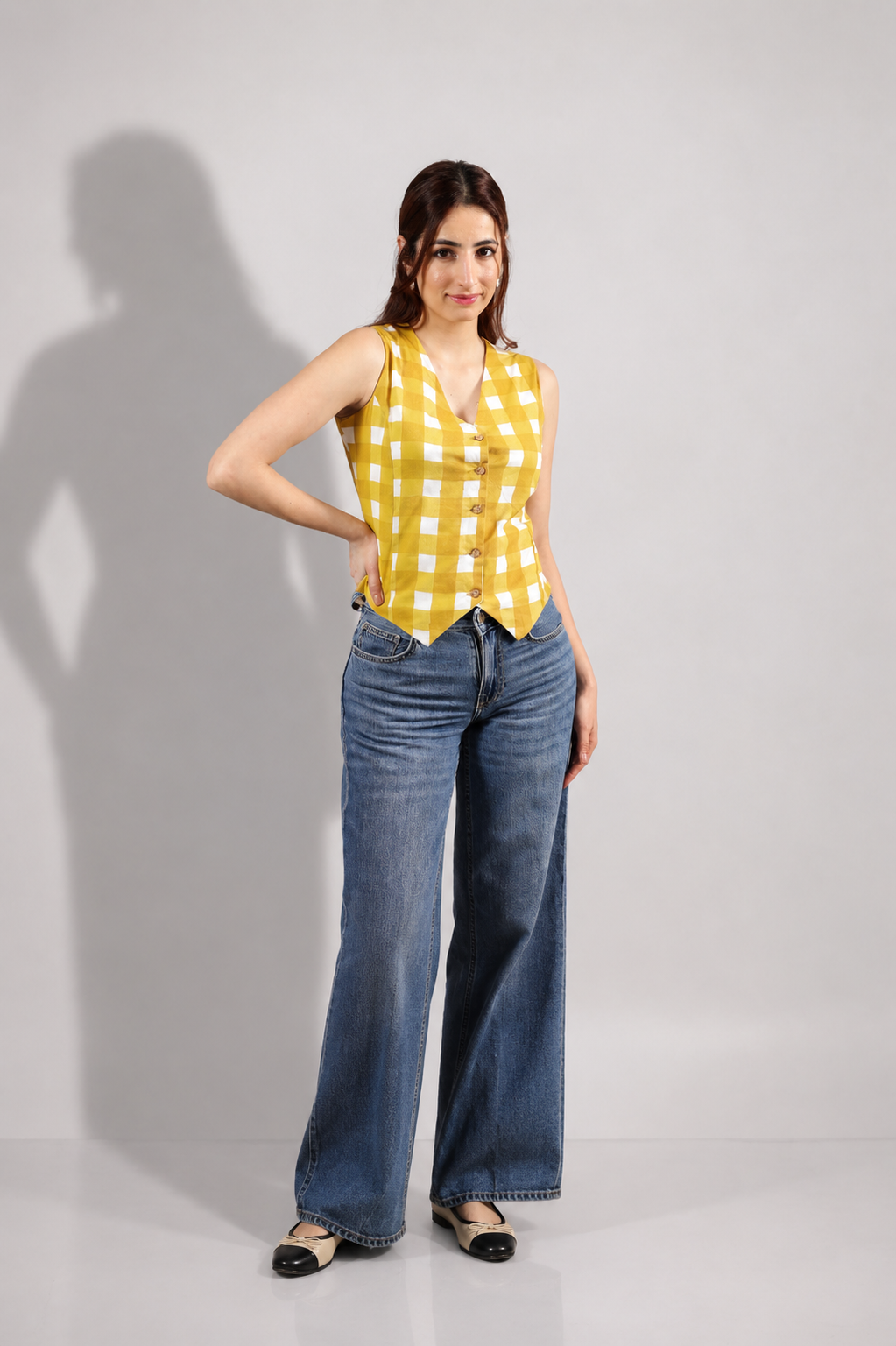 Yellow Hand block Waist Coat