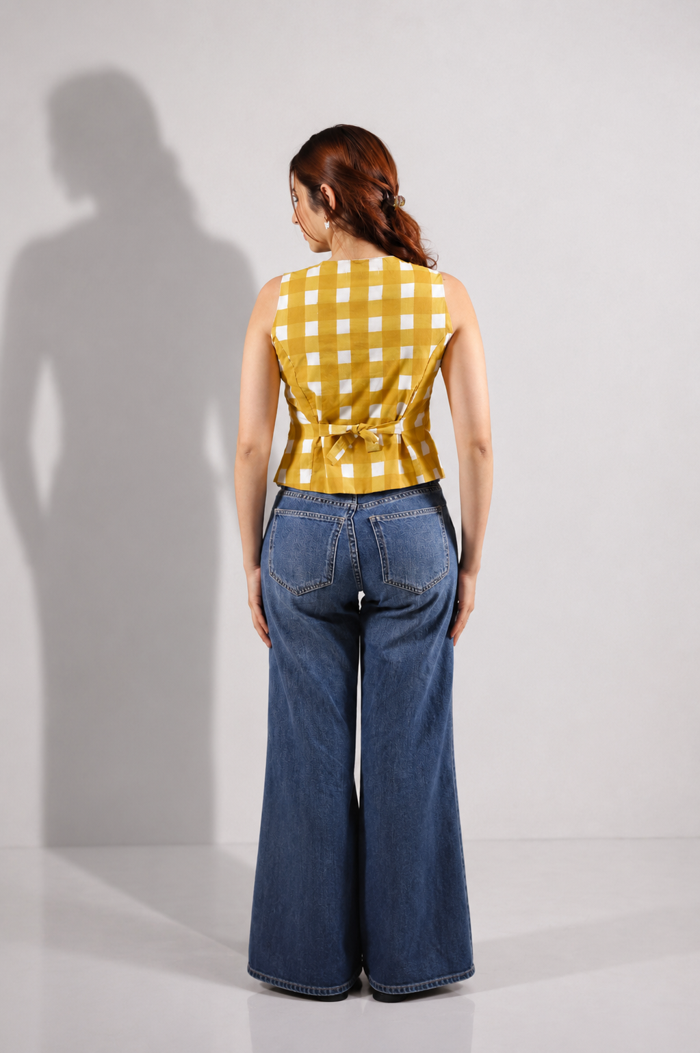 Yellow Hand block Waist Coat