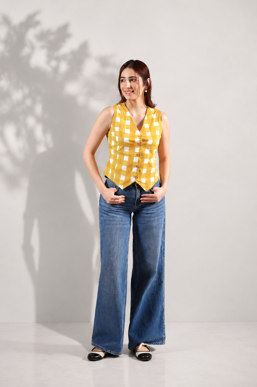 Yellow Hand block Waist Coat