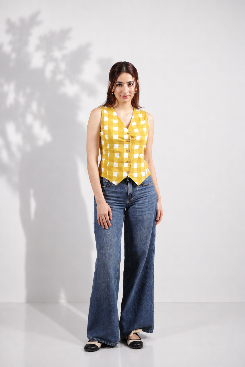Yellow Hand block Waist Coat