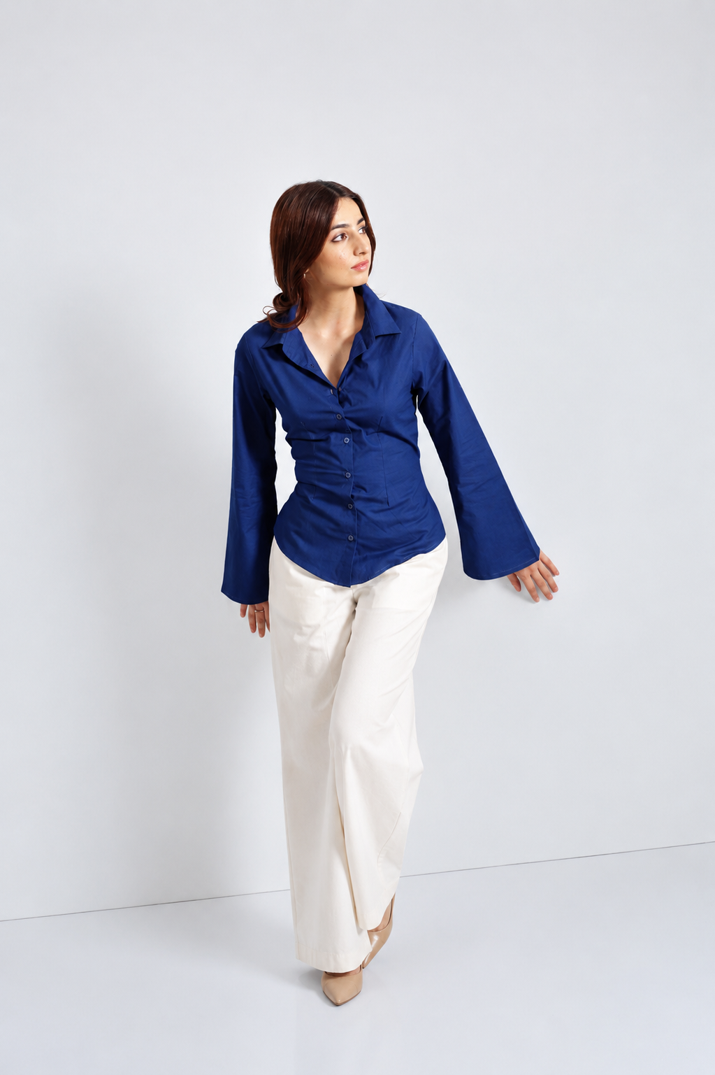 Women Blue Fitted Shirt
