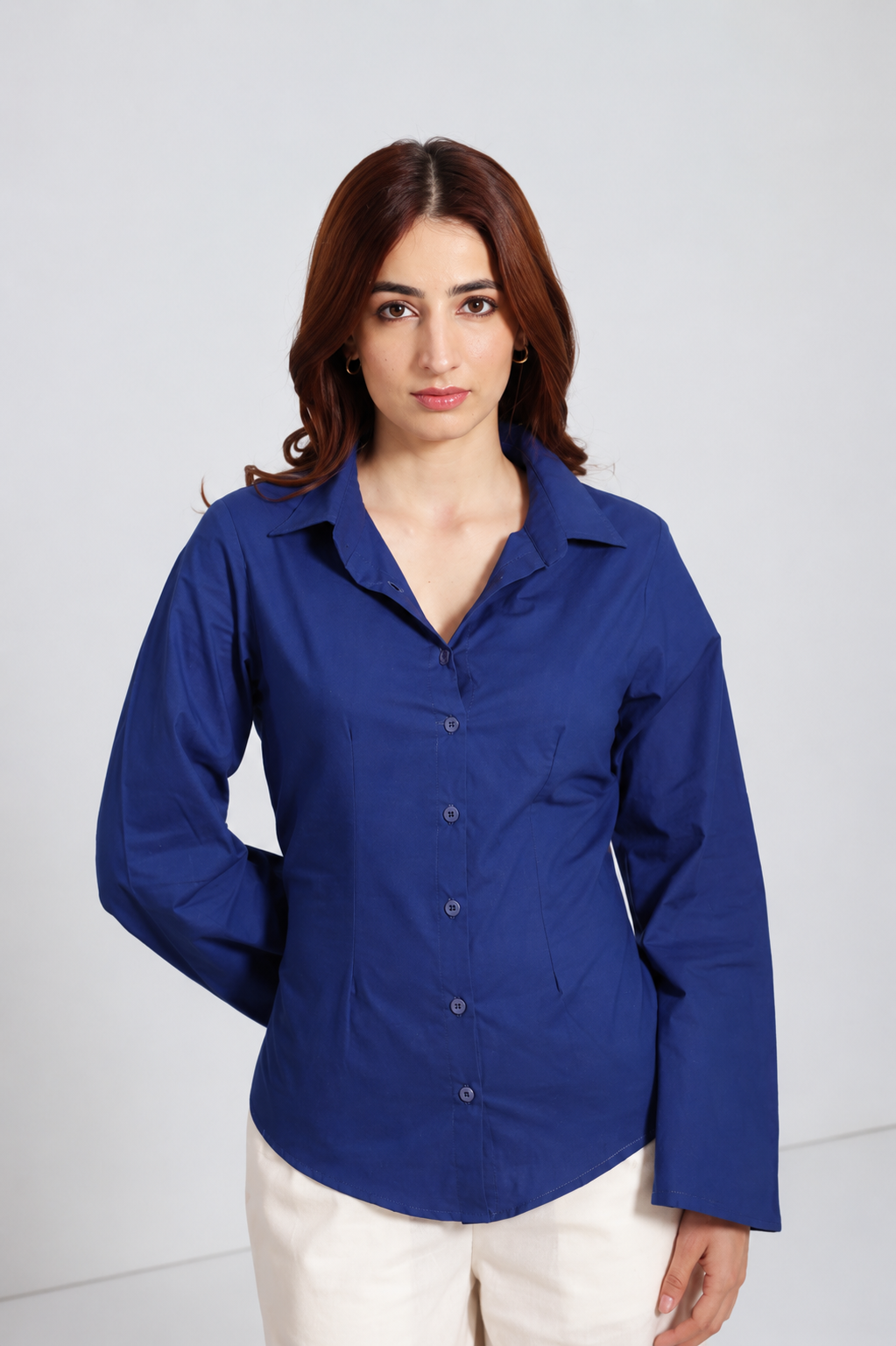 Women Blue Fitted Shirt
