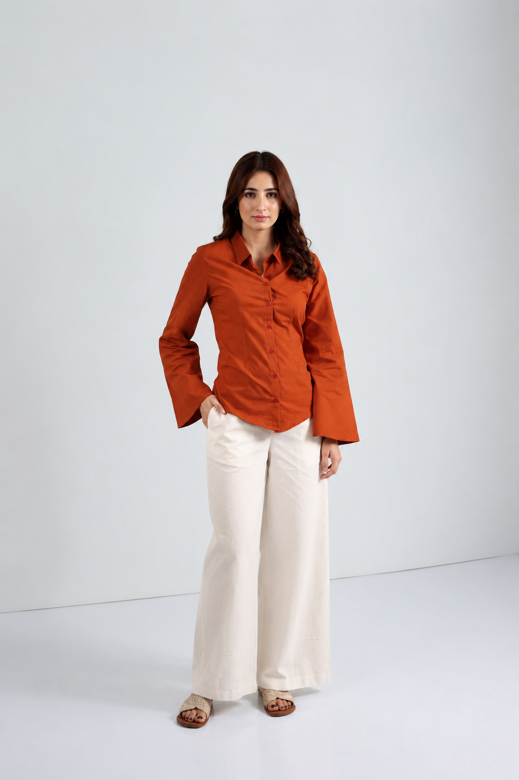 Women Orange Fitted Shirt