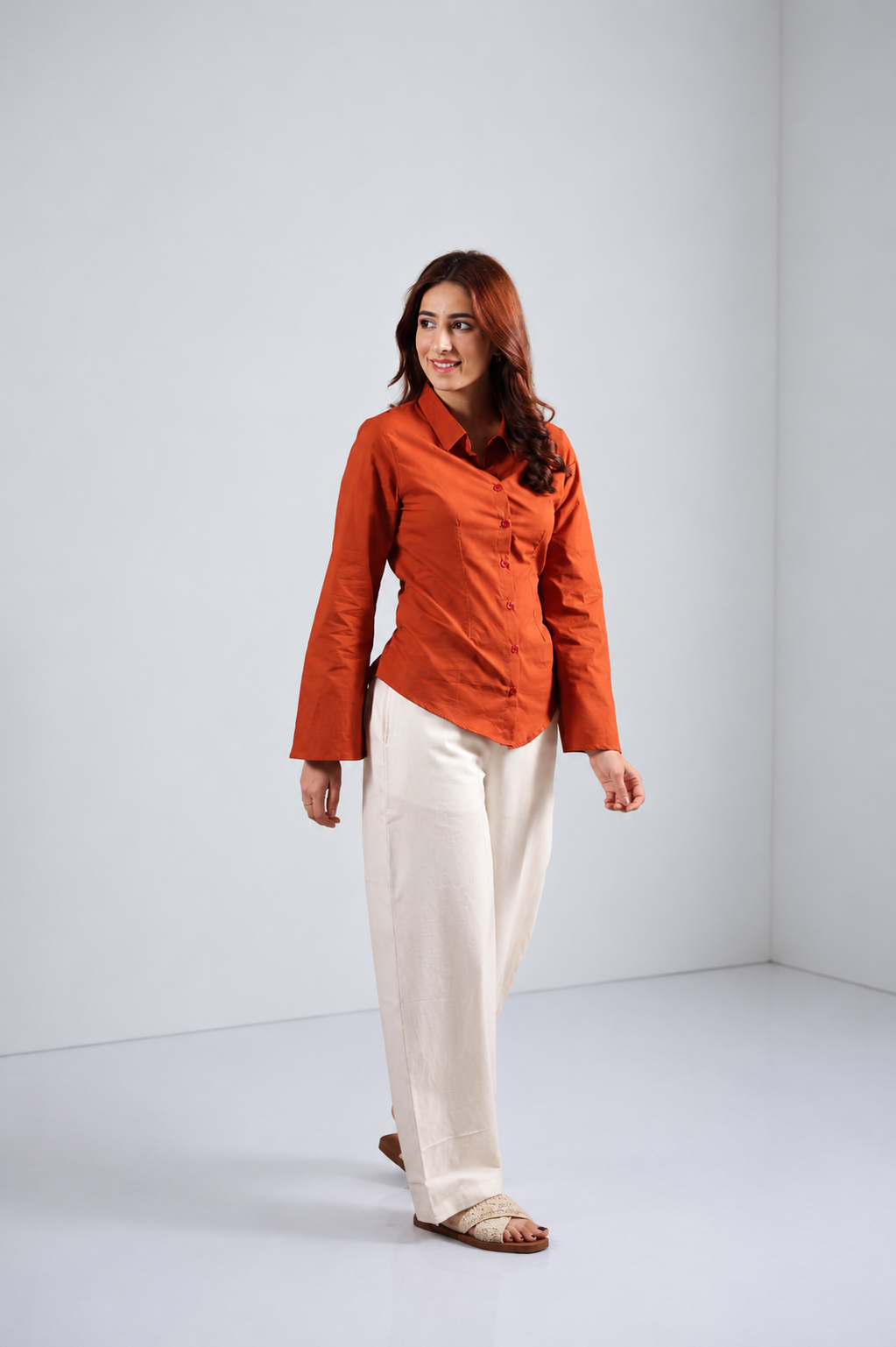 Women Orange Fitted Shirt
