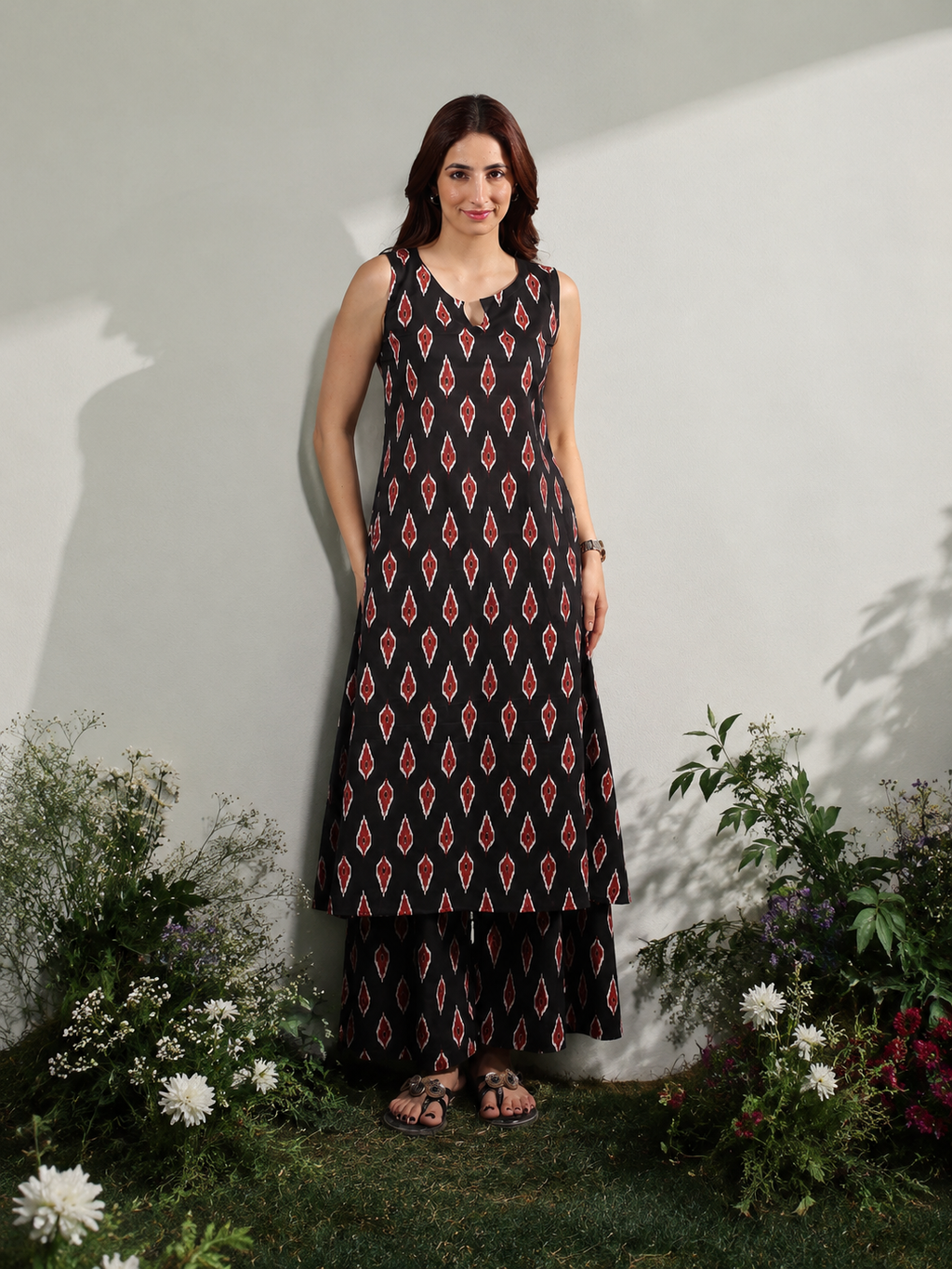 Ikkat Black A line Co-ord Set