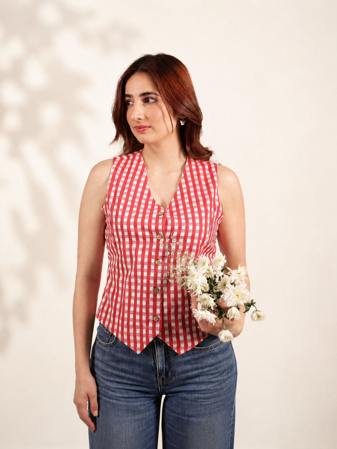 Red Hand block Waist Coat