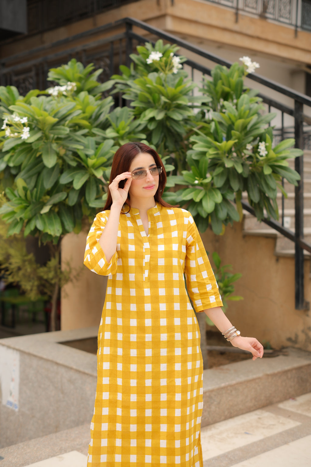 Yellow Check Kurta Co-ord Set