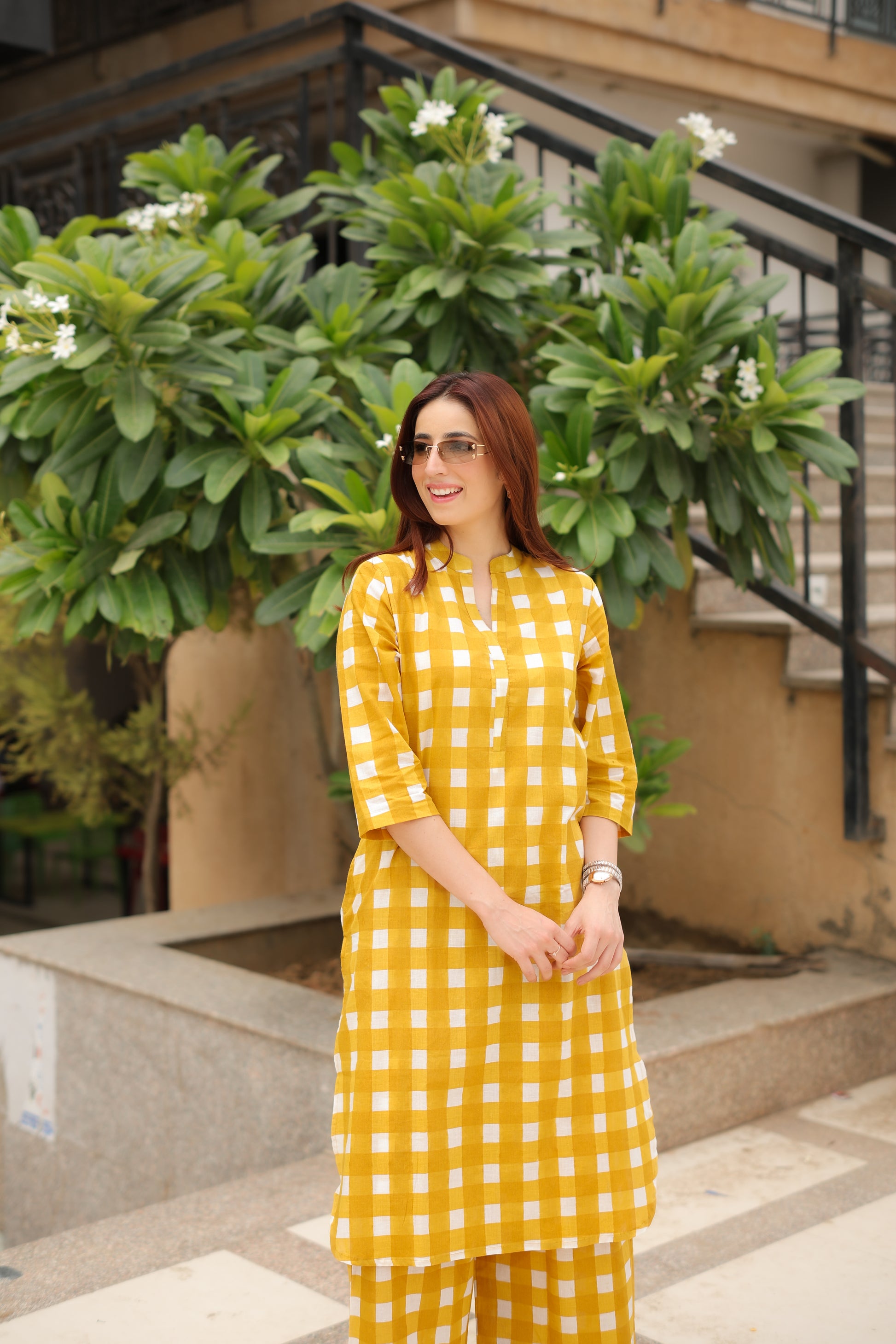 Yellow Check Kurta Co-ord Set