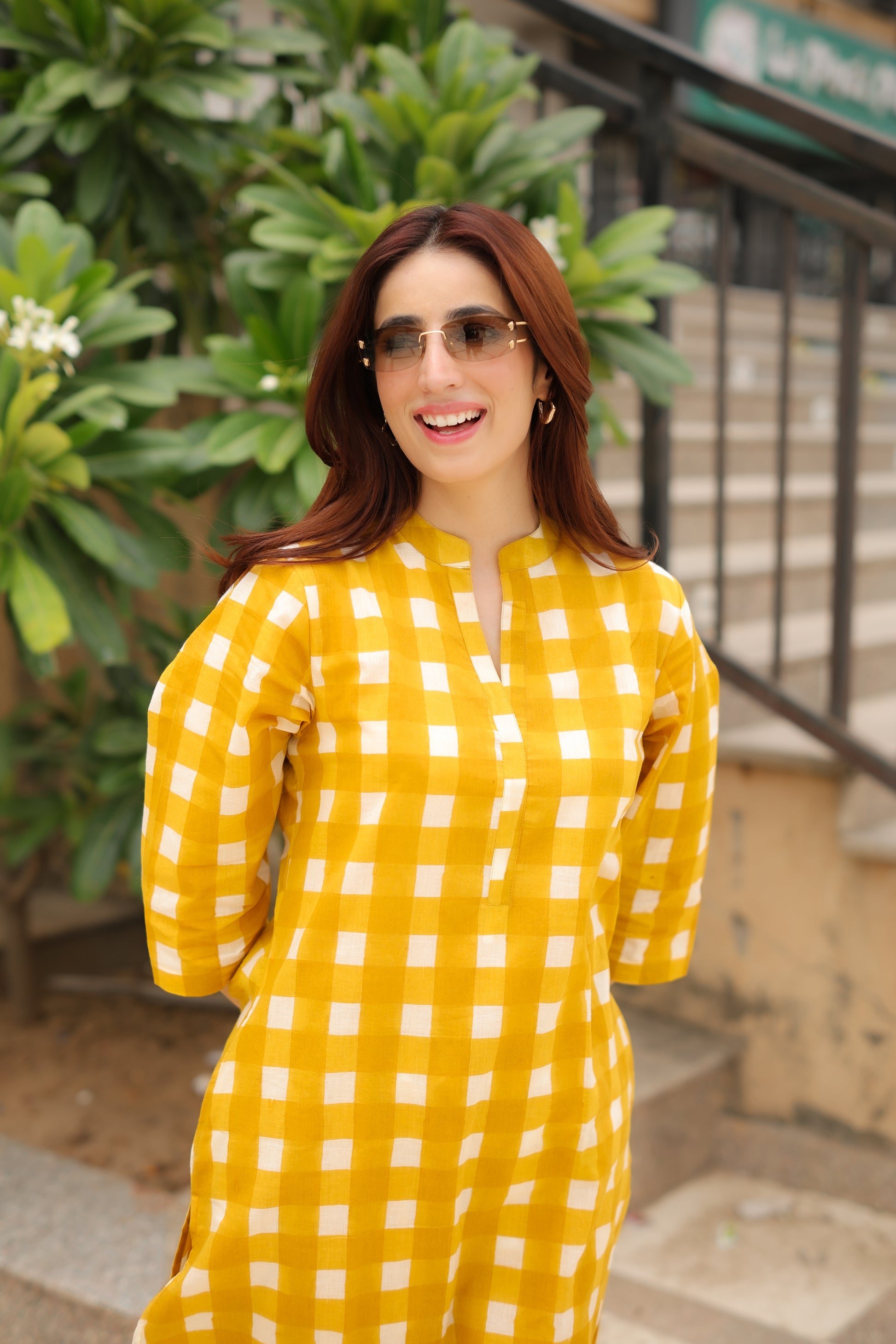 Yellow Check Kurta Co-ord Set