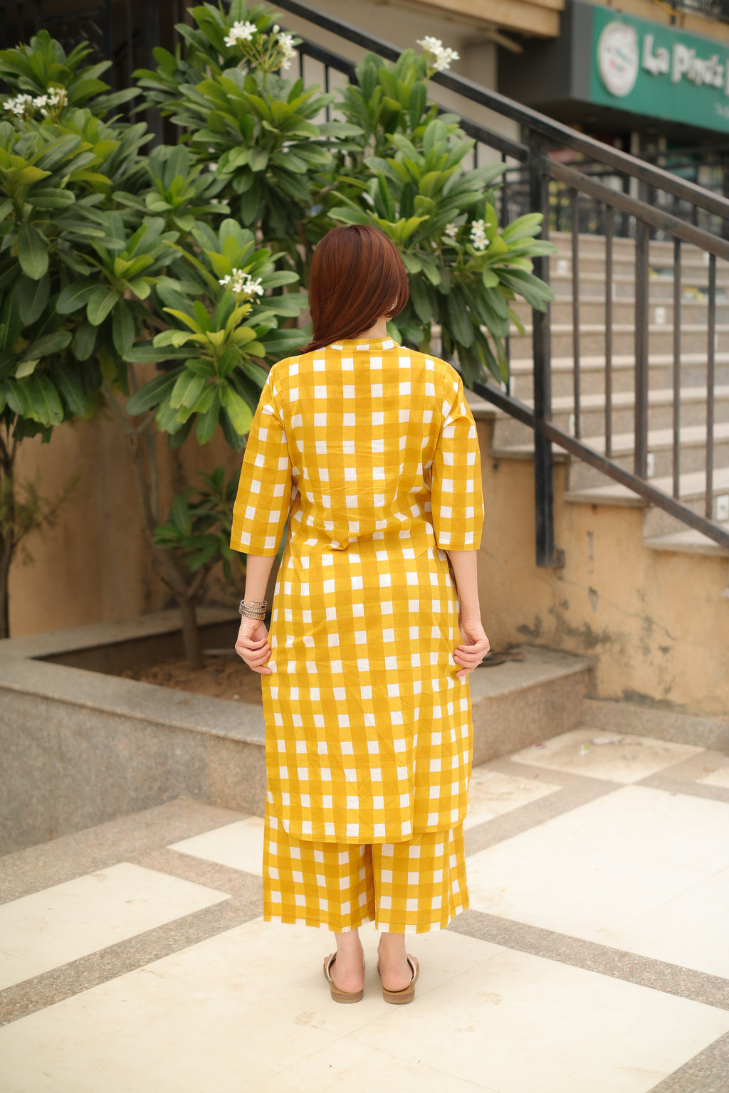 Yellow Check Kurta Co-ord Set