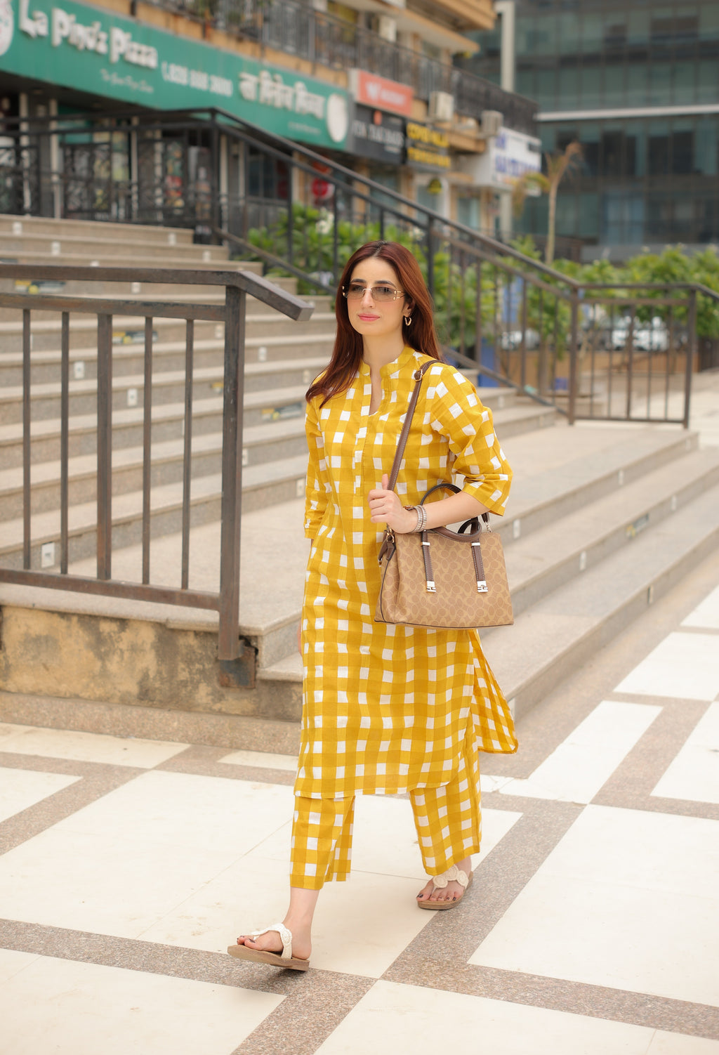 Yellow Check Kurta Co-ord Set
