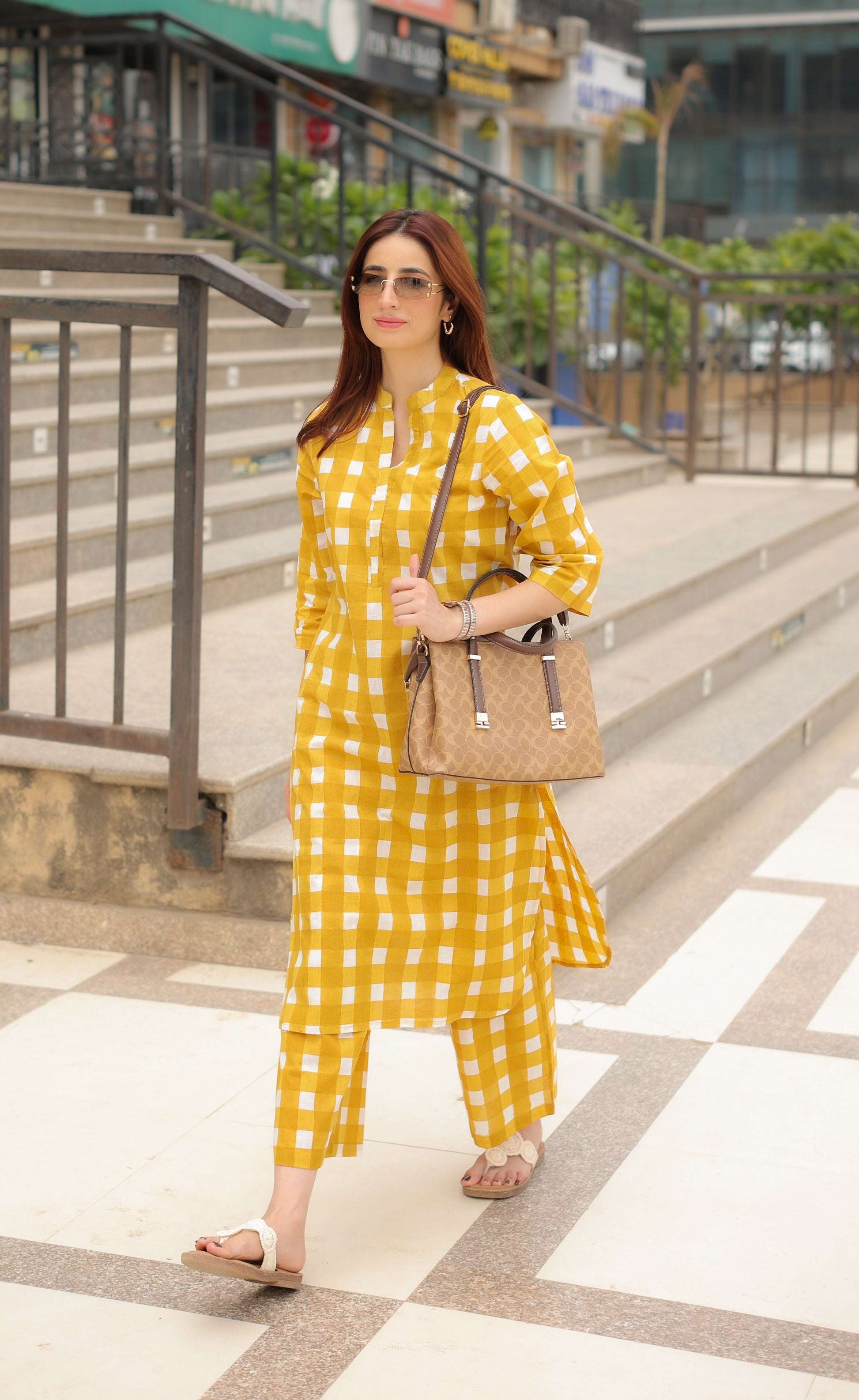 Yellow Check Kurta Co-ord Set