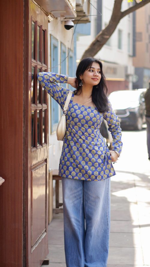 Basanti Blue Short Kurti