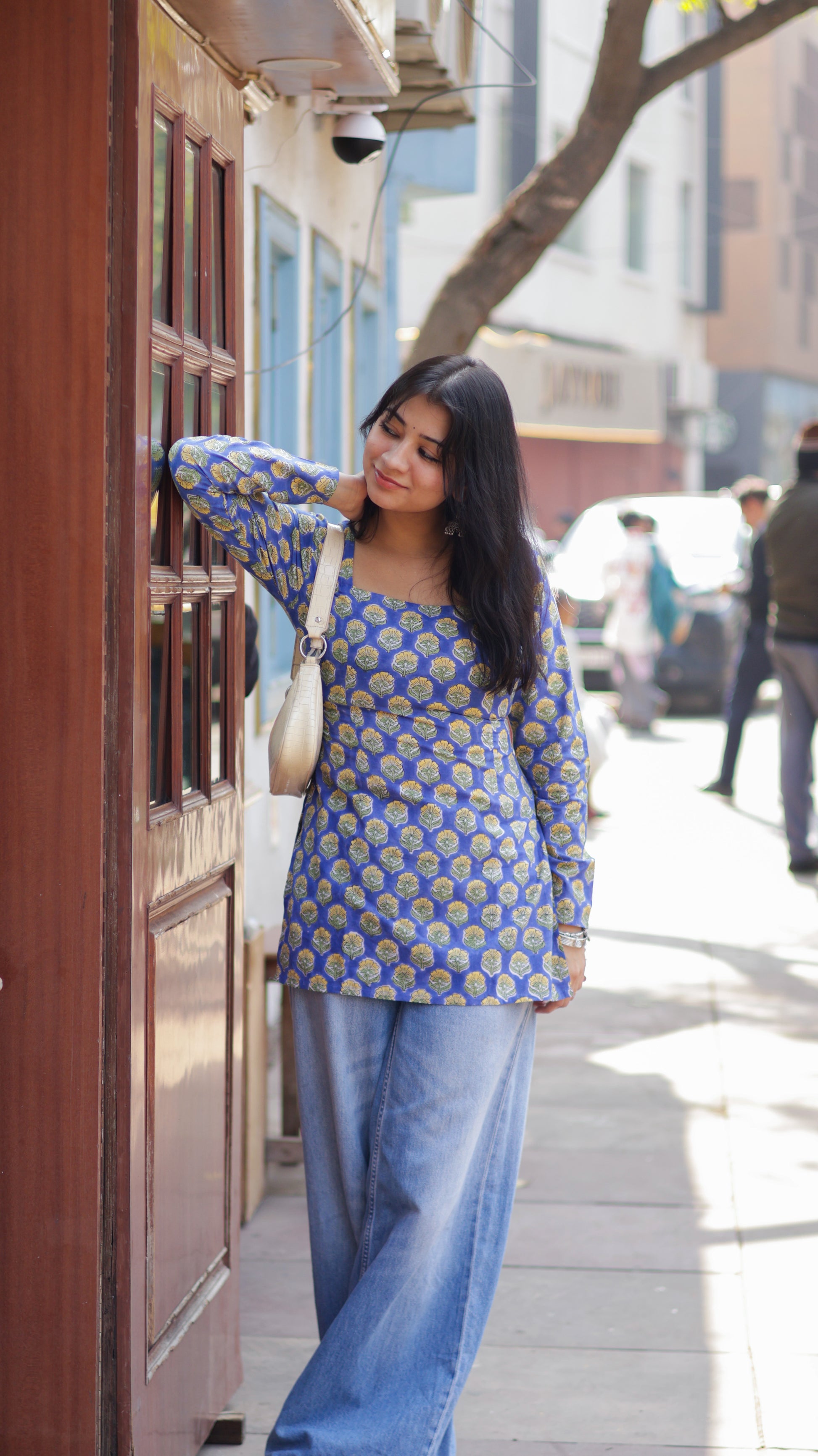 Basanti Blue Short Kurti