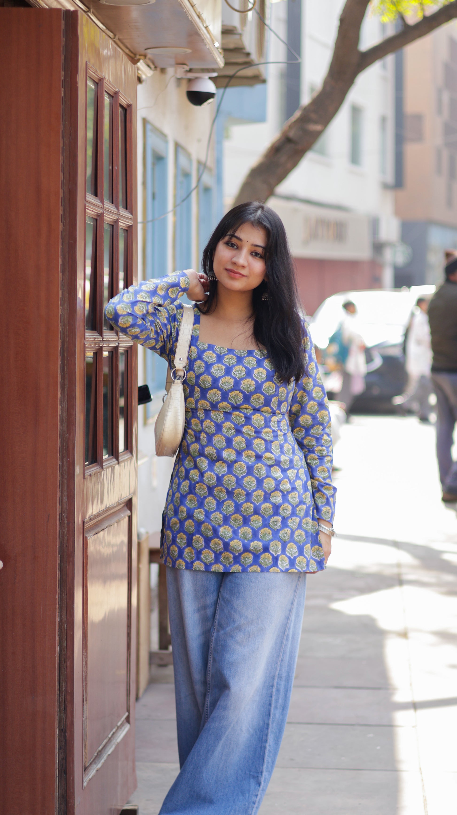 Basanti Blue Short Kurti