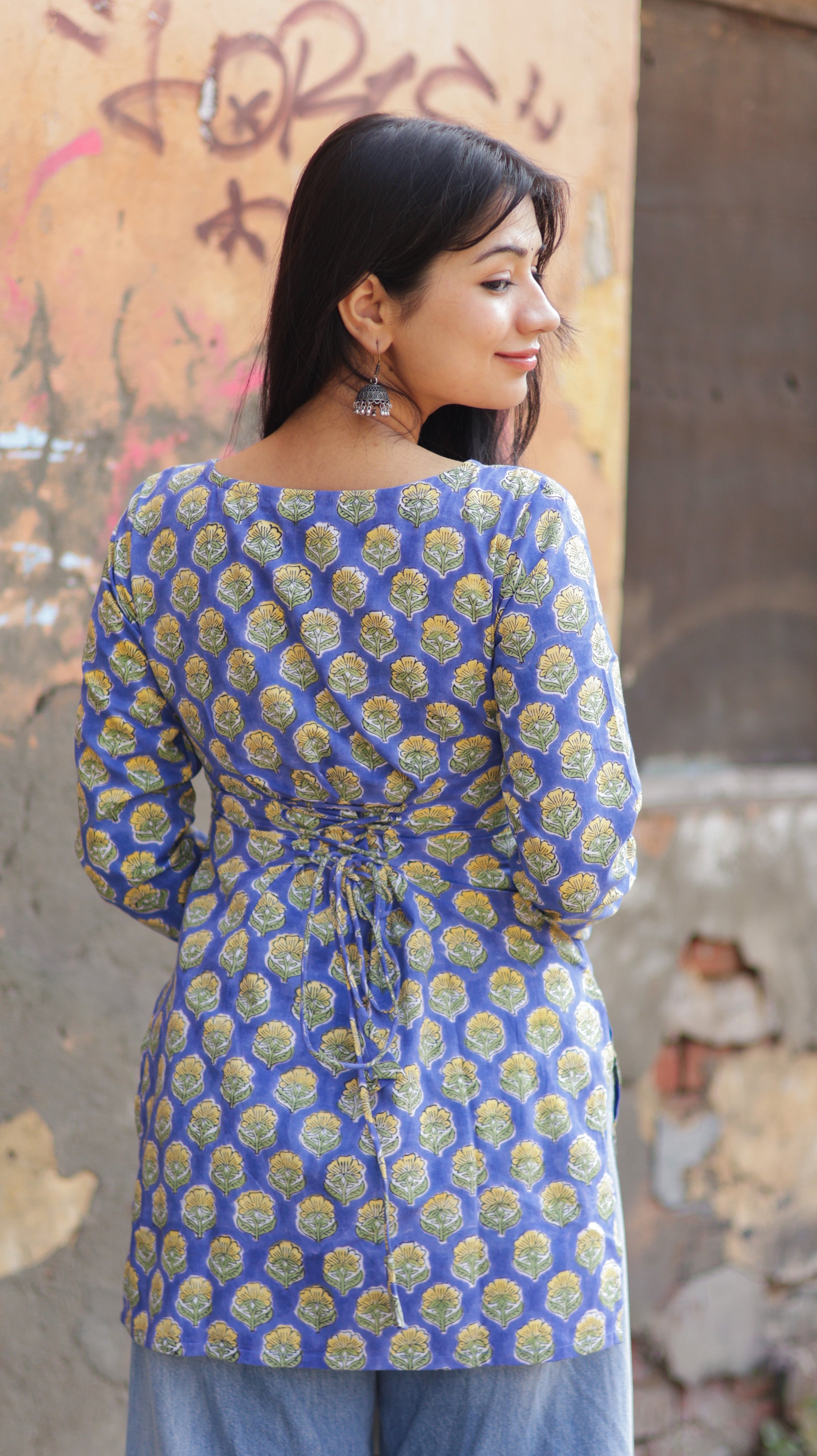 Basanti Blue Short Kurti