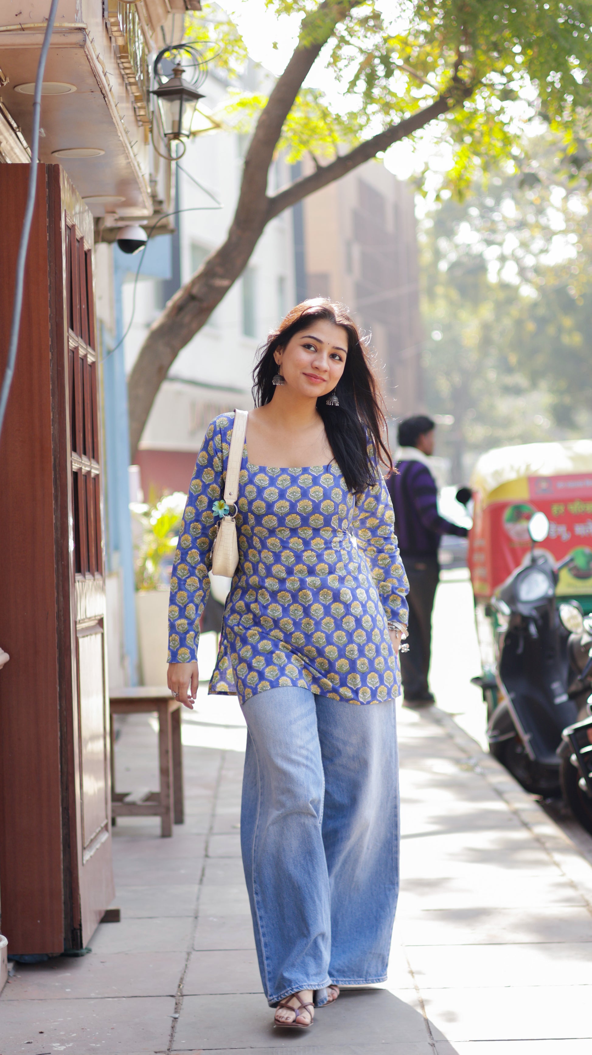 Basanti Blue Short Kurti