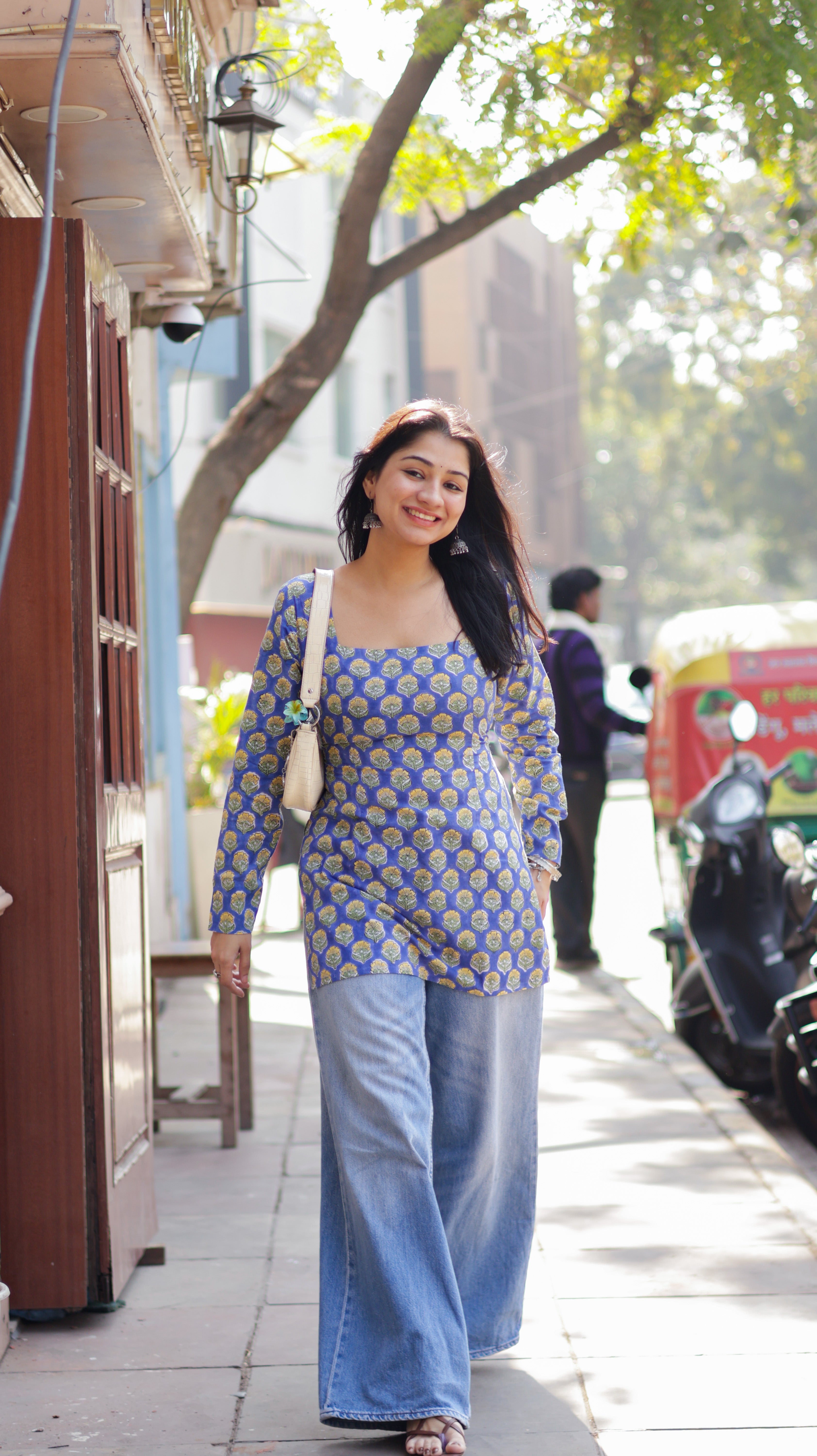 Basanti Blue Short Kurti
