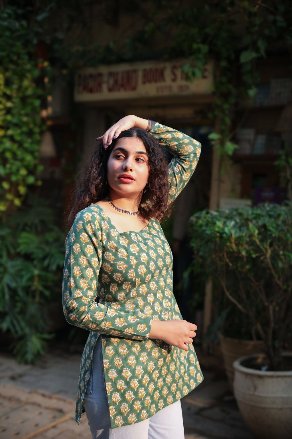 Zoya Green Hand block Kurti