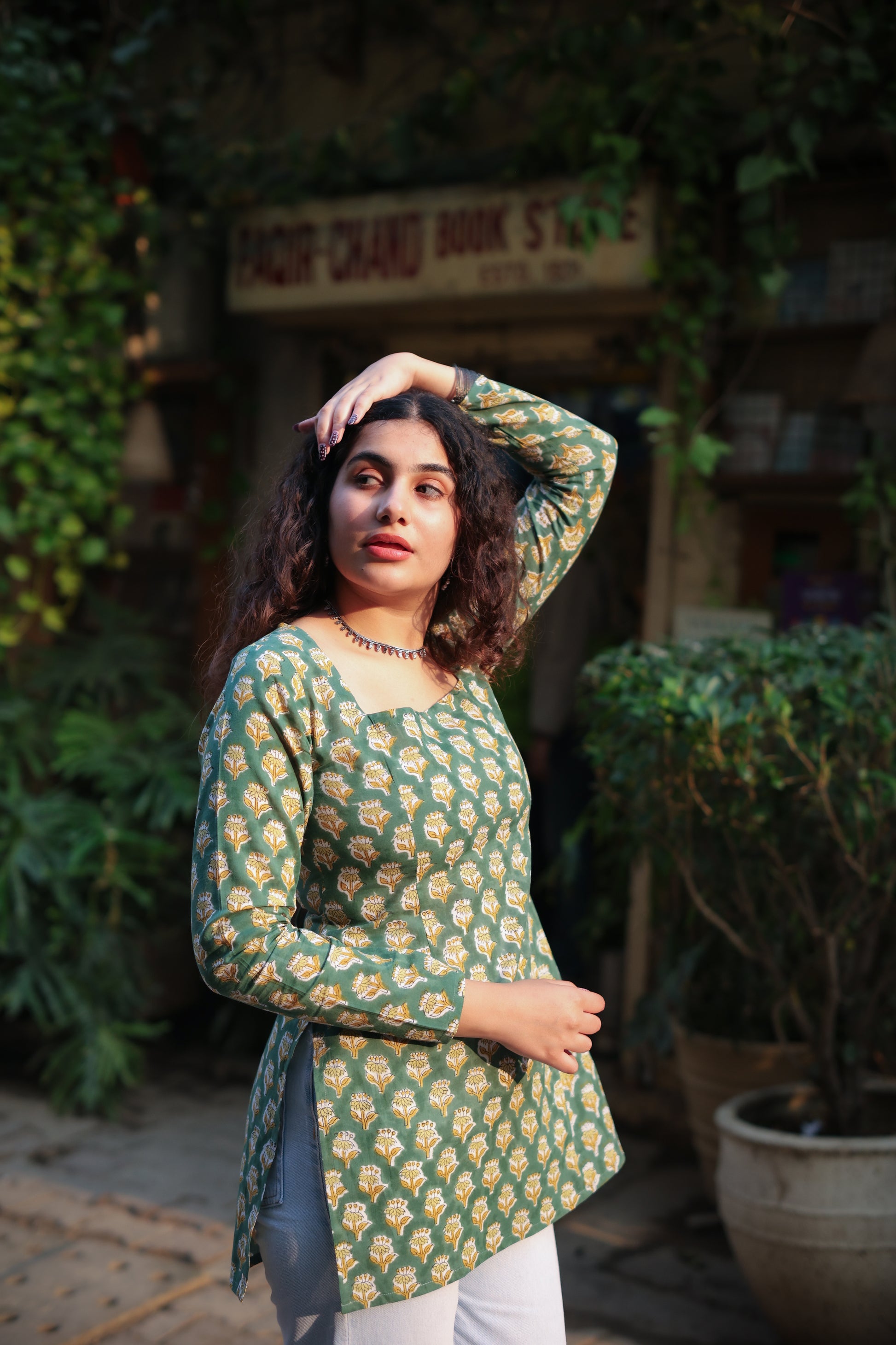 Zoya Green Hand block Kurti