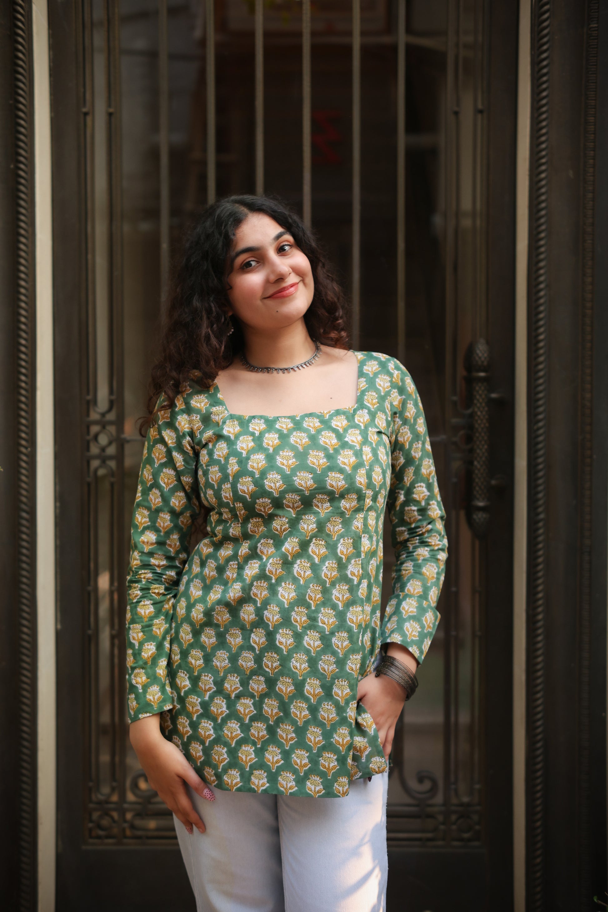 Zoya Green Hand block Kurti