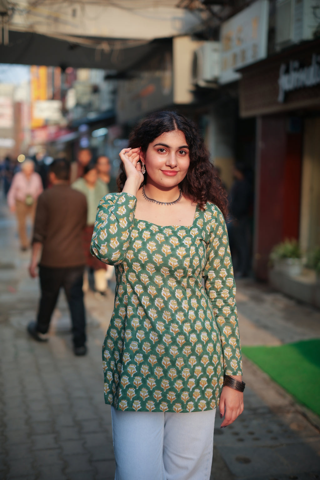 Zoya Green Hand block Kurti