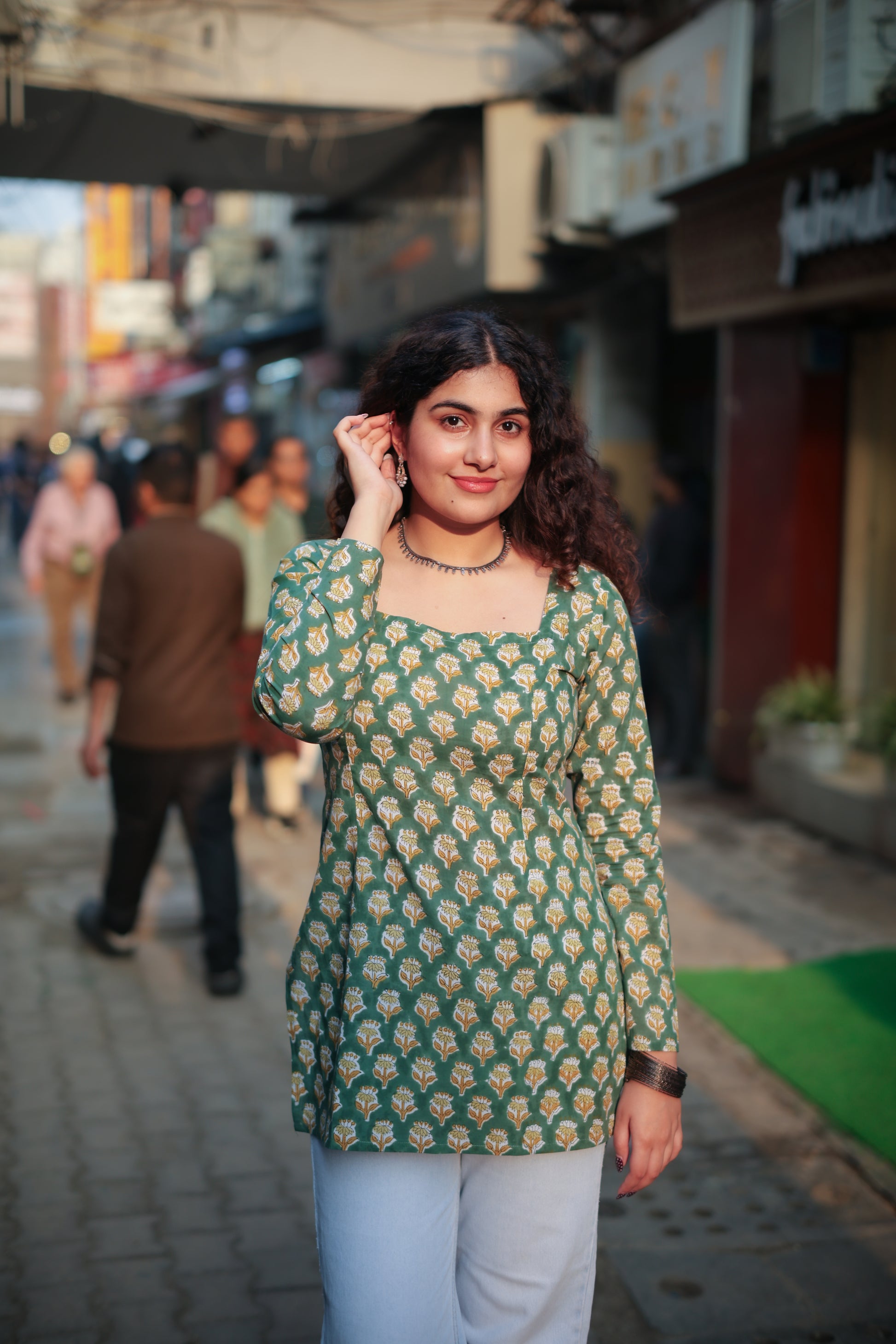 Zoya Green Hand block Kurti