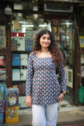 hiral Blue Hand block Short Kurti