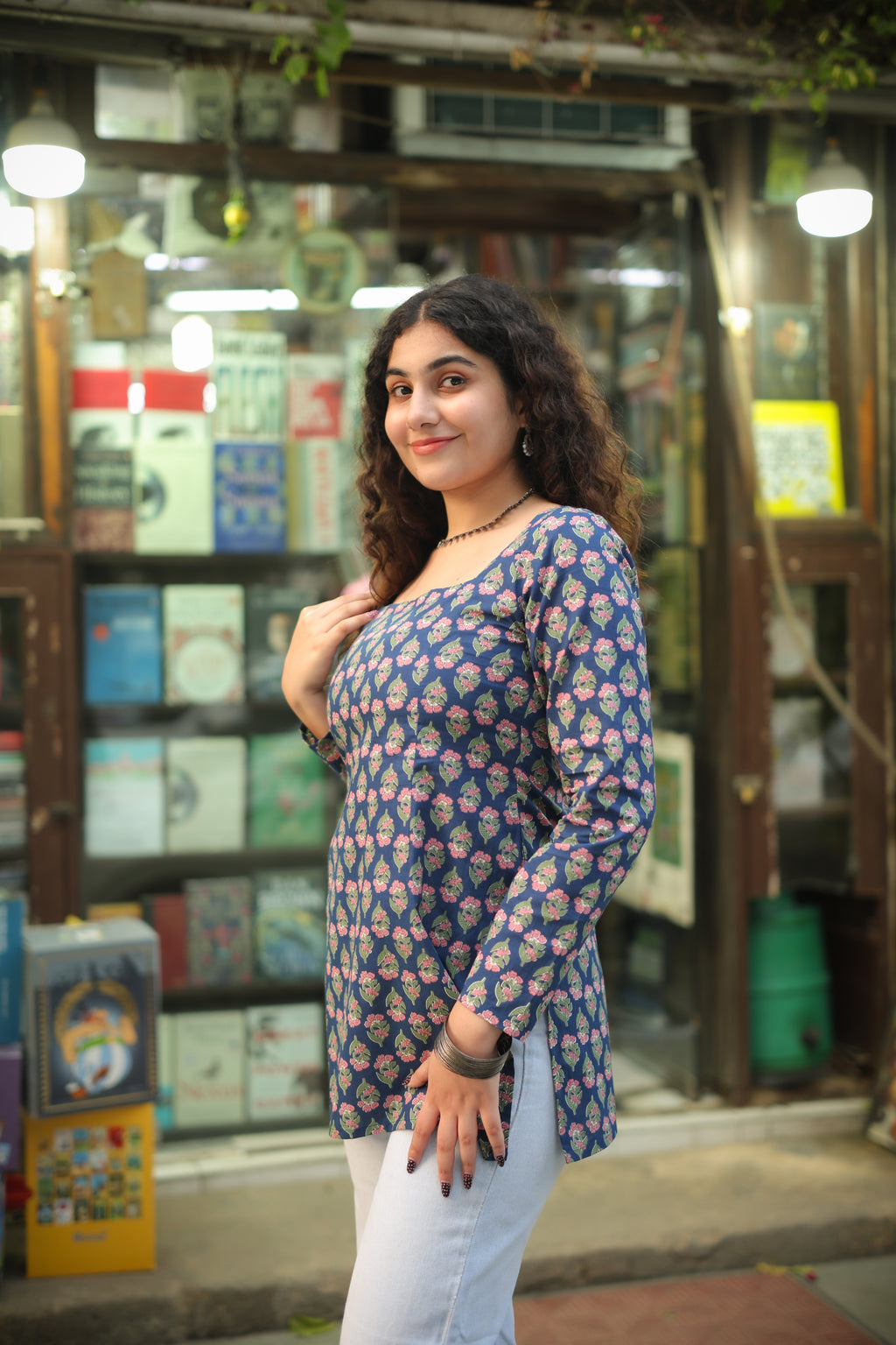 hiral Blue Hand block Short Kurti
