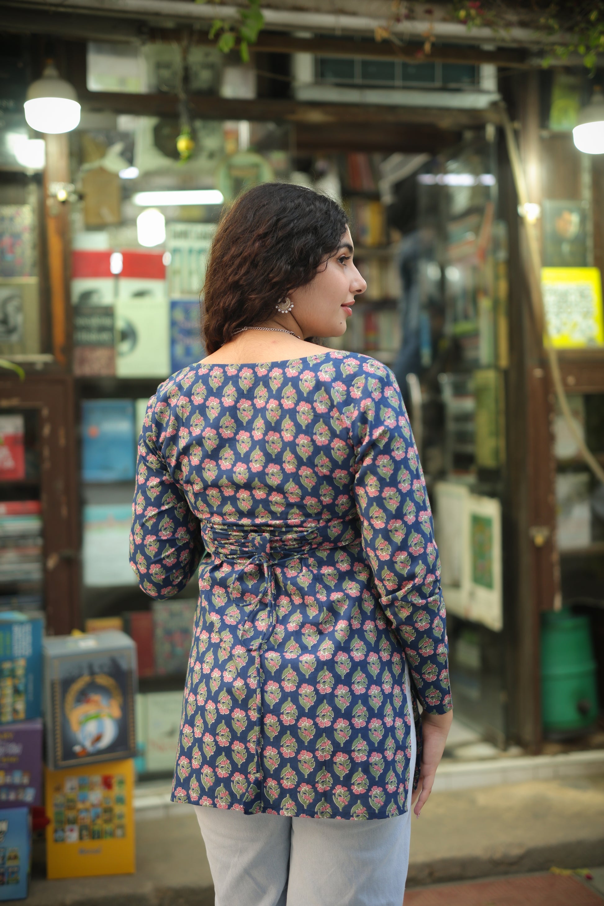 Blue Hand block Short Kurti