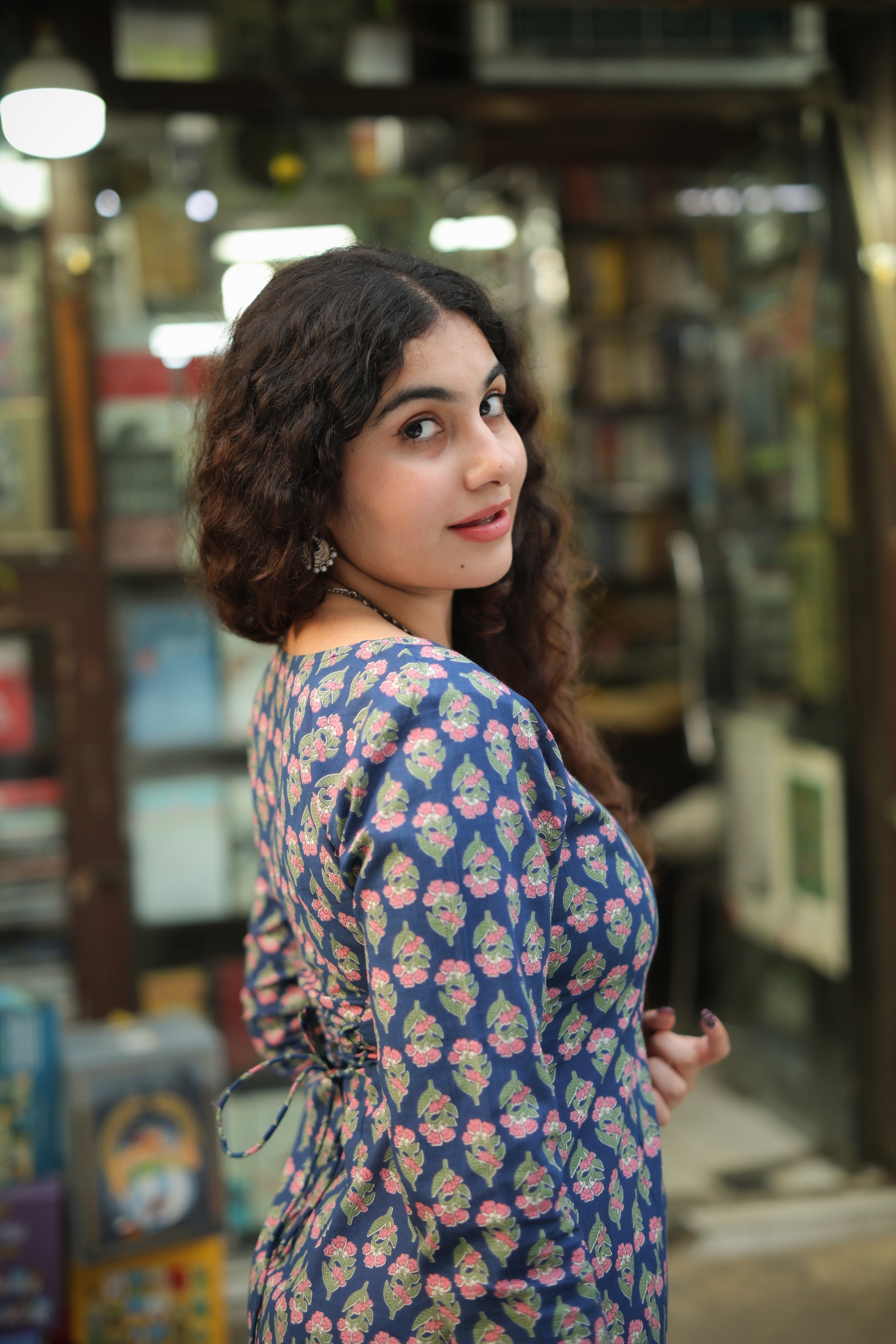 Blue Hand block Short Kurti