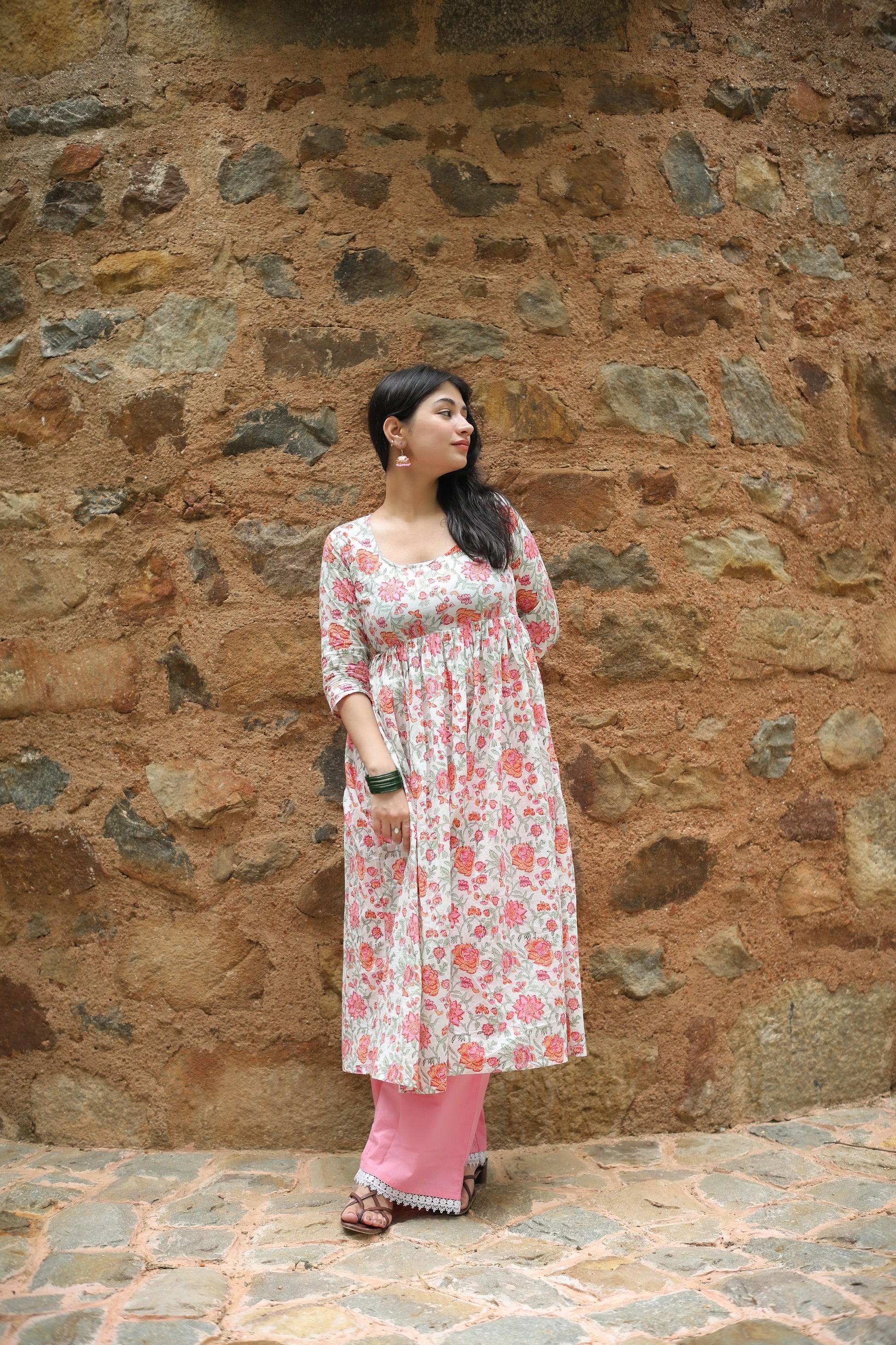 Pink Flora Two Piece Hand Block