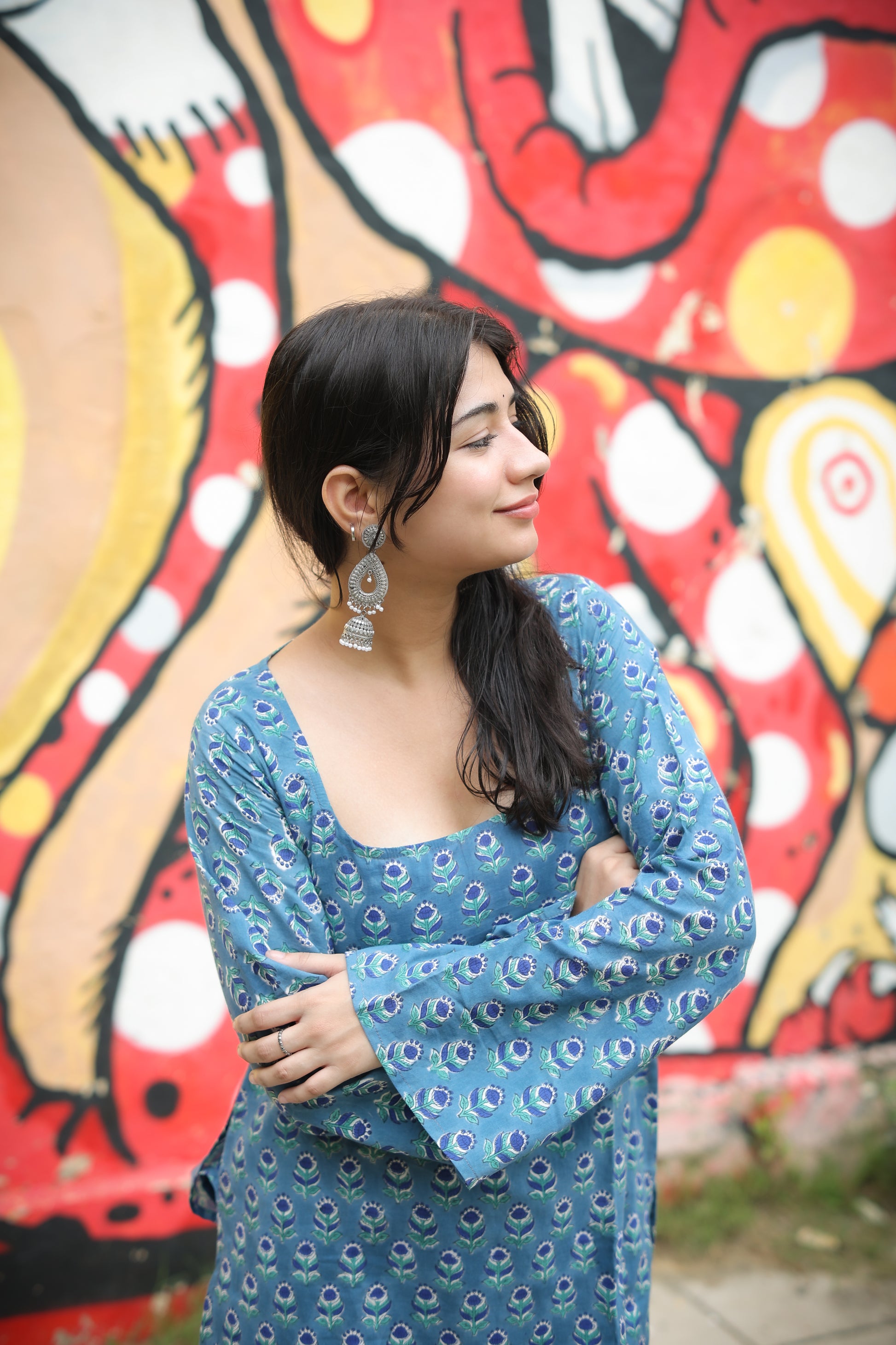Hand Block Blue Short Kurti