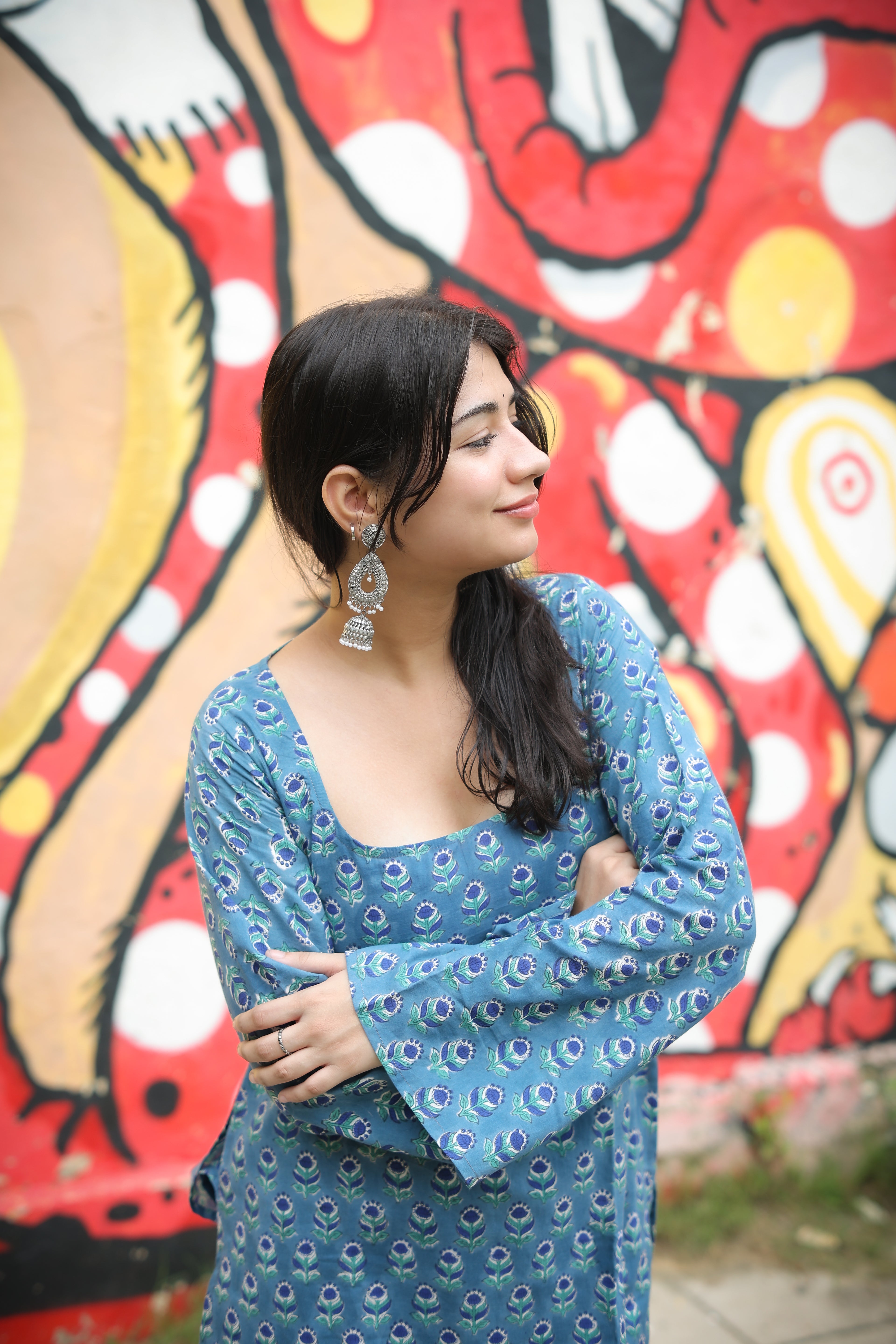 Hand Block Blue Short Kurti