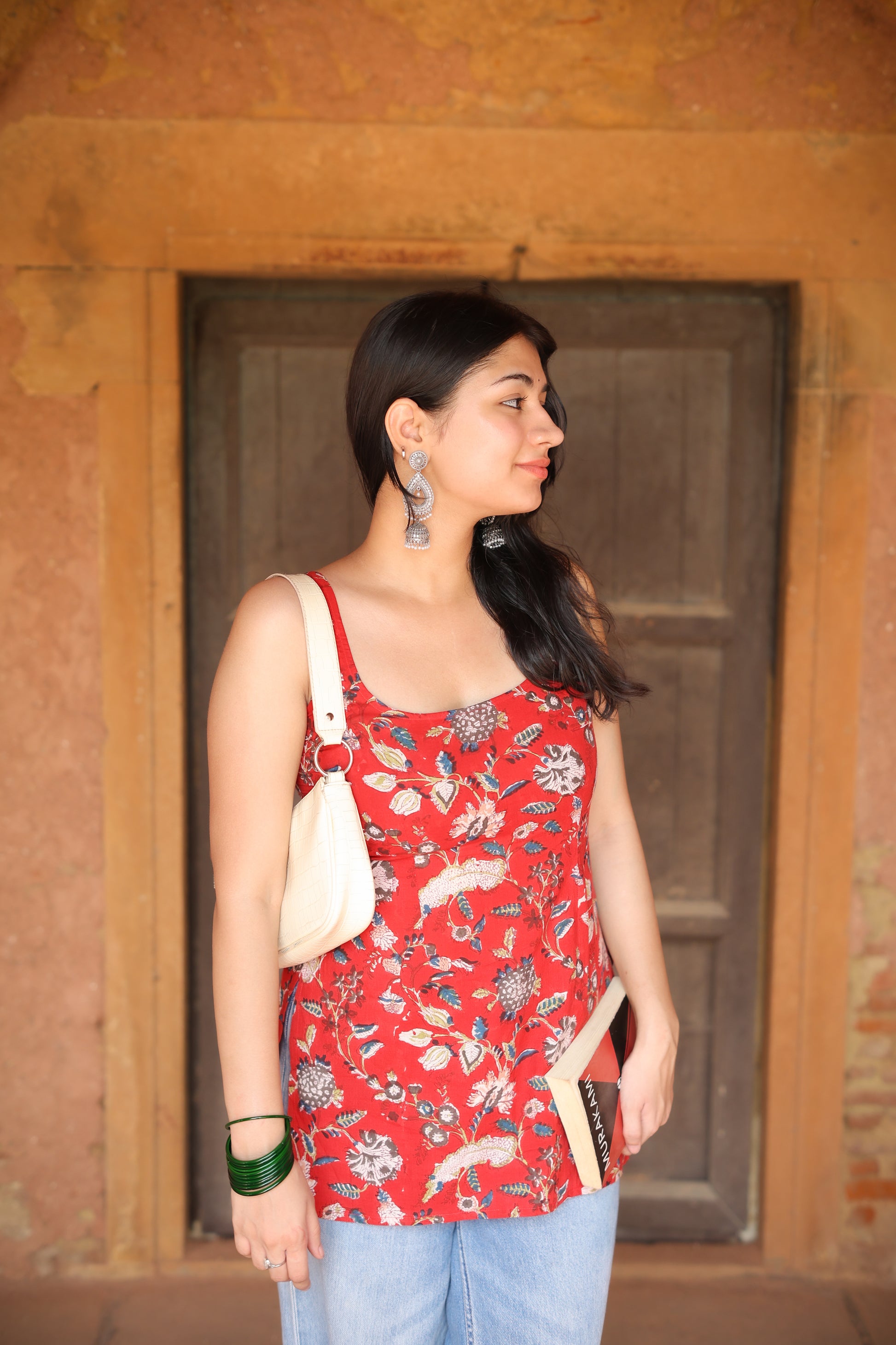 Hand Block Red Short Kurti