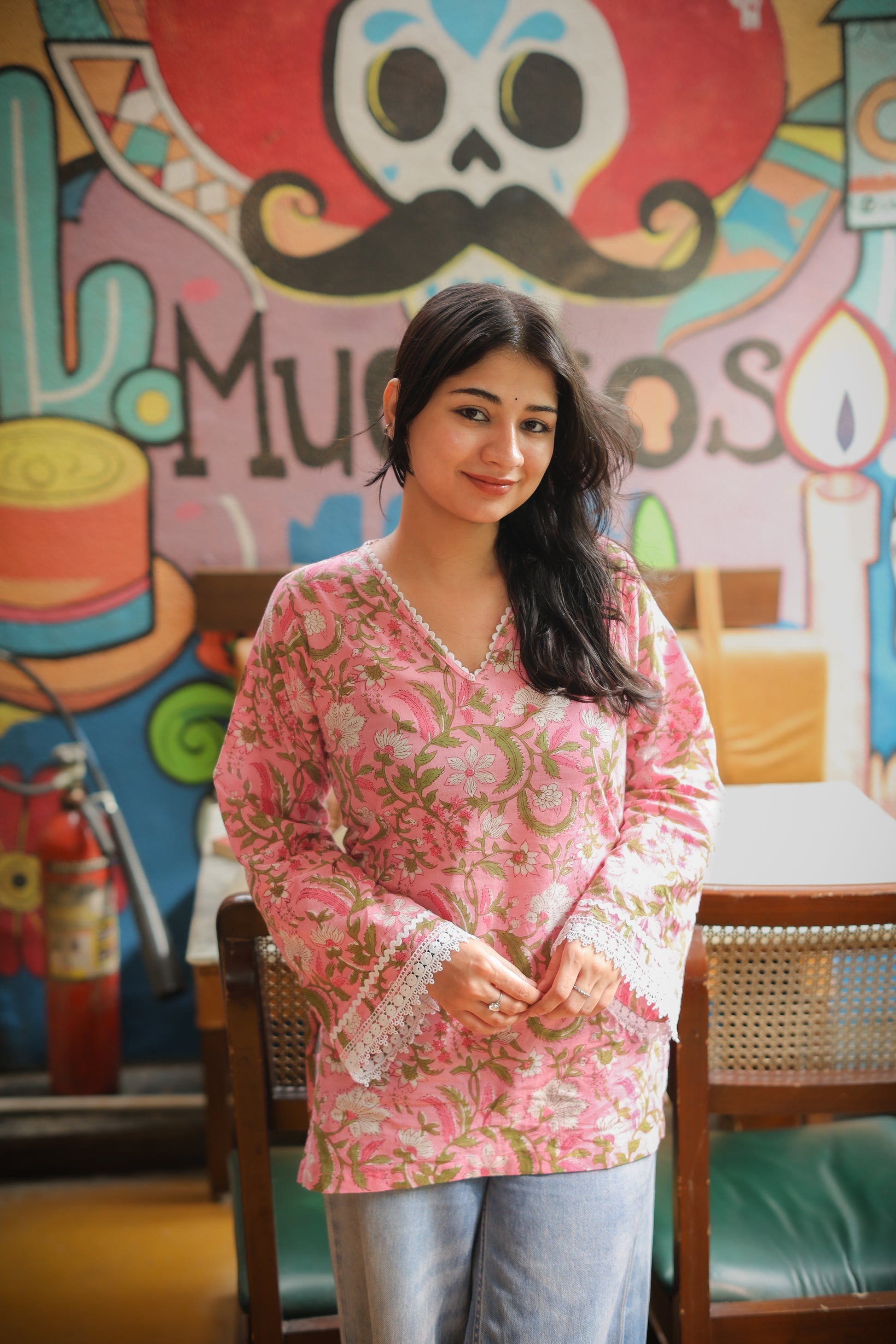 Hand Block Light Pink Short Kurti