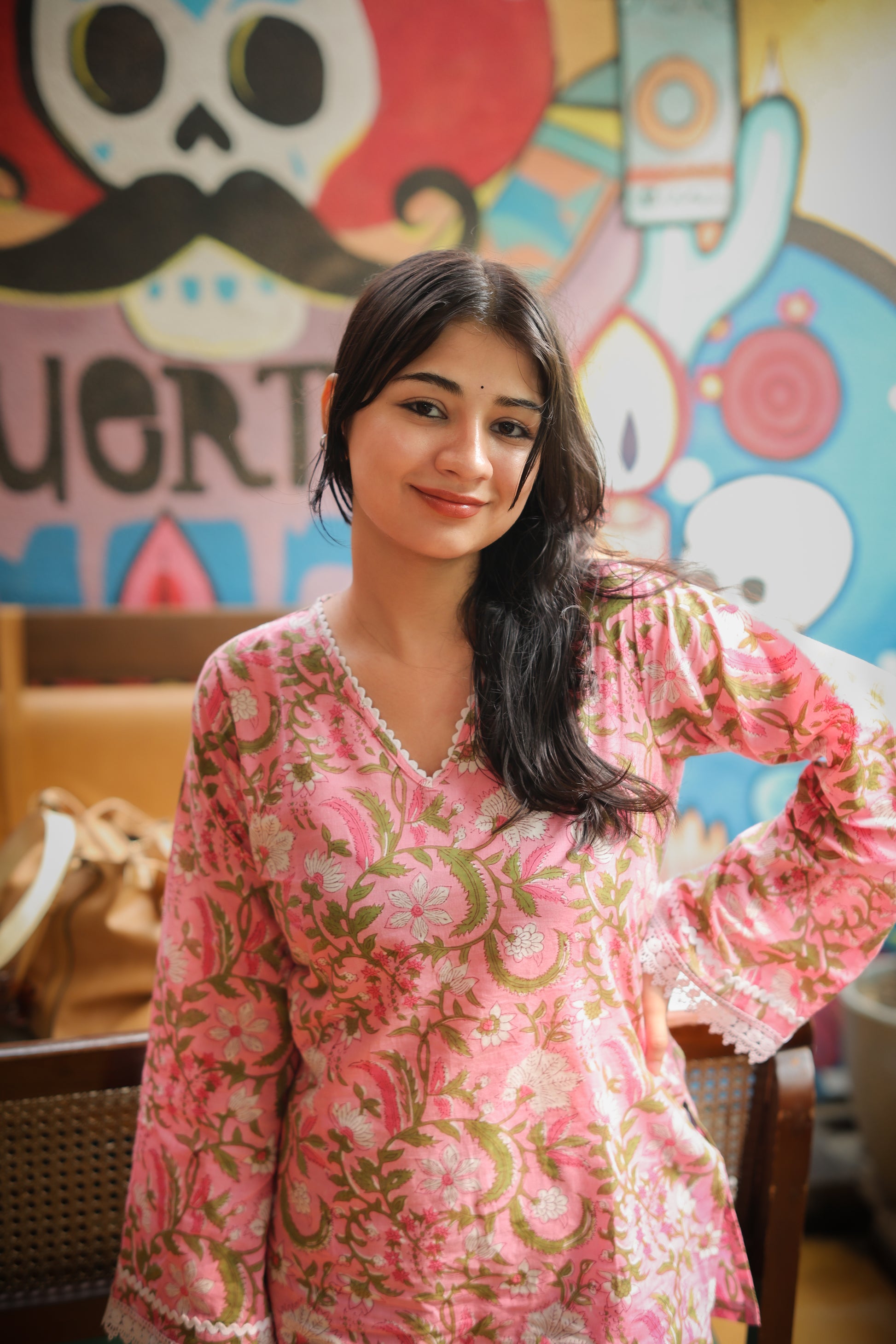 Hand Block Light Pink Short Kurti