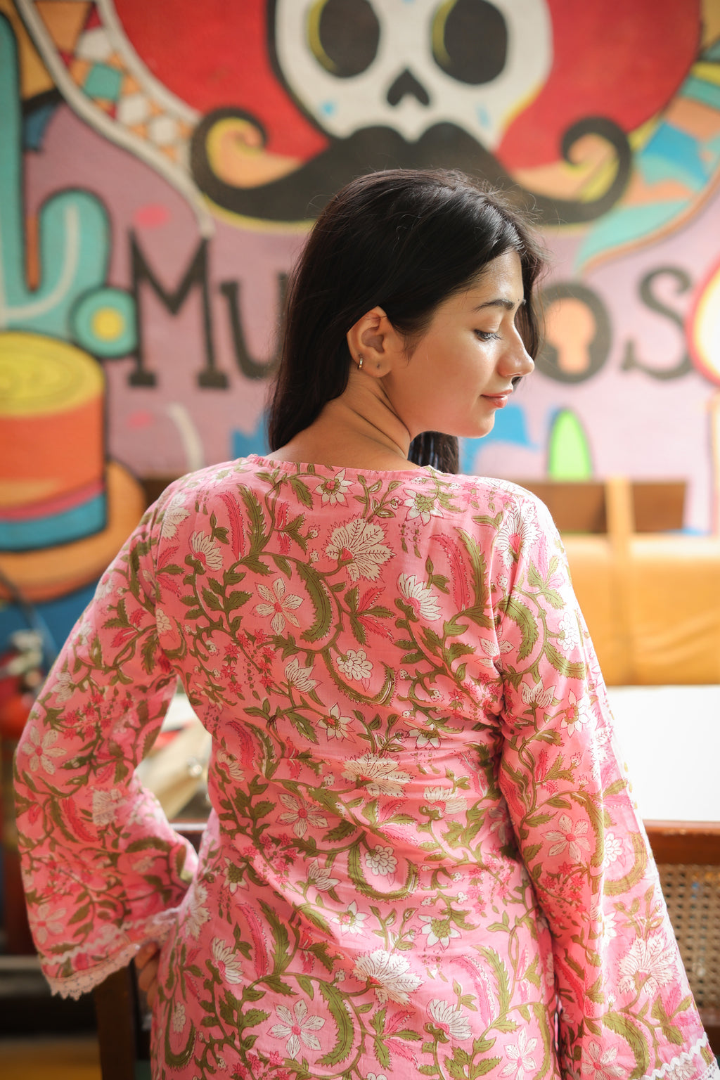 Hand Block Light Pink Short Kurti