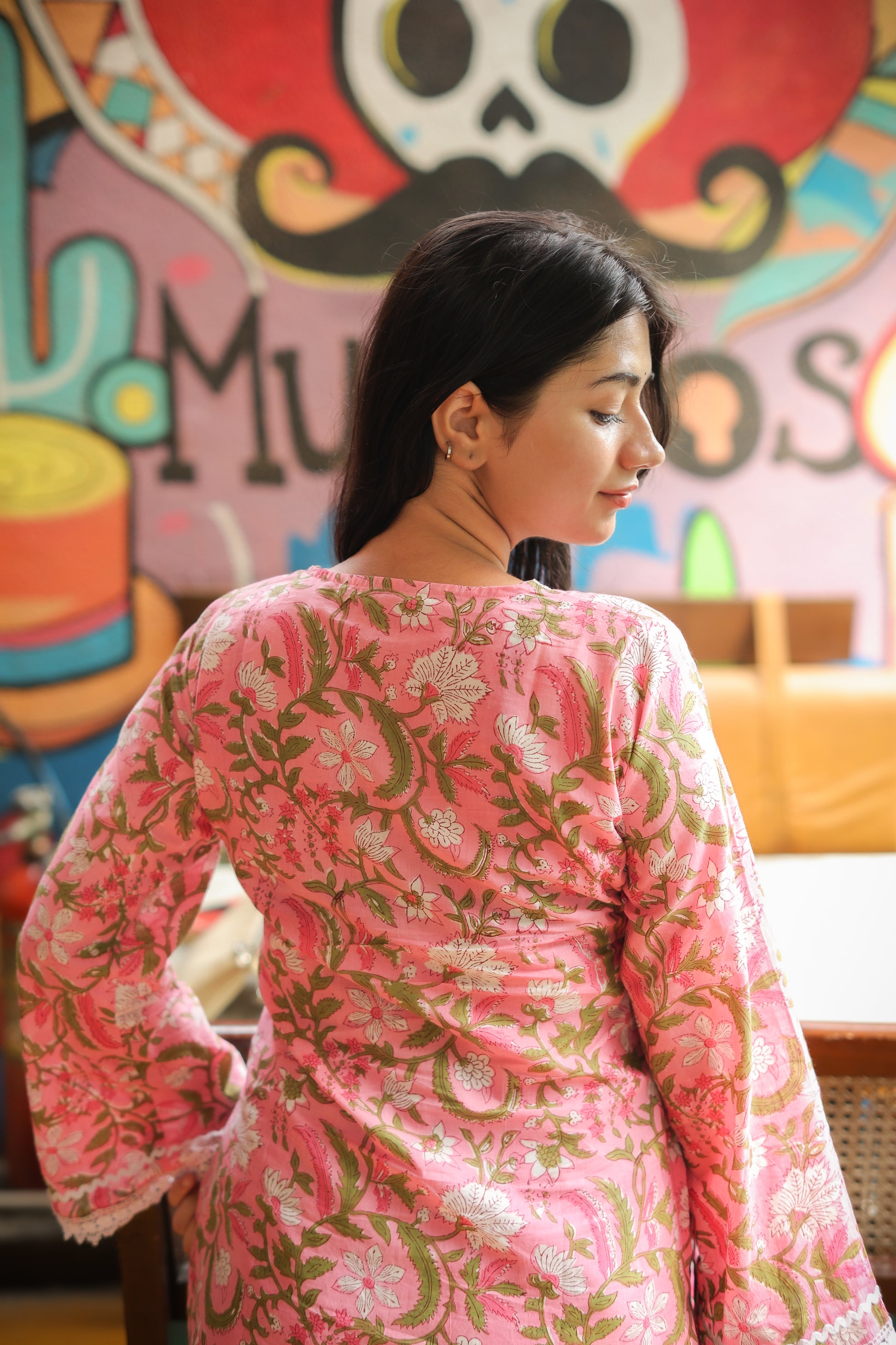 Hand Block Light Pink Short Kurti