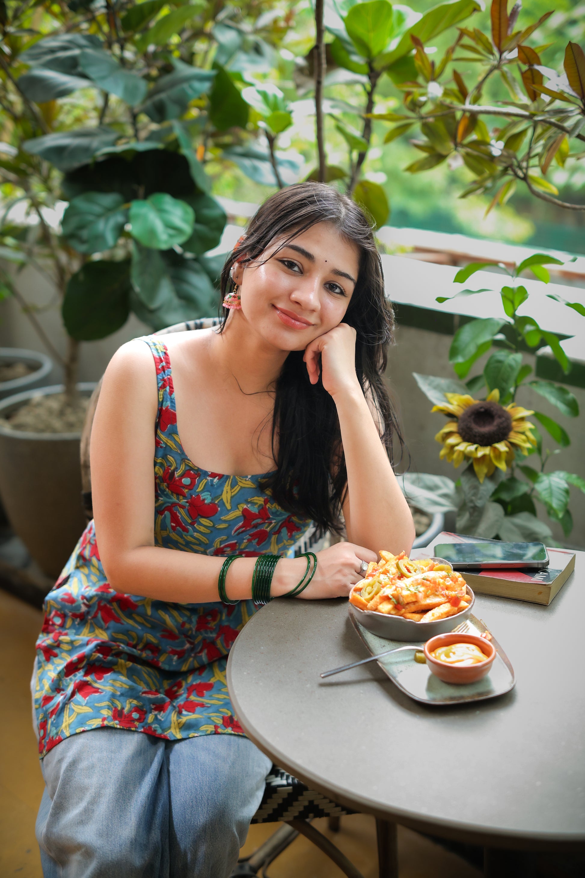 Red Blue Printed Handblock Short Kurti
