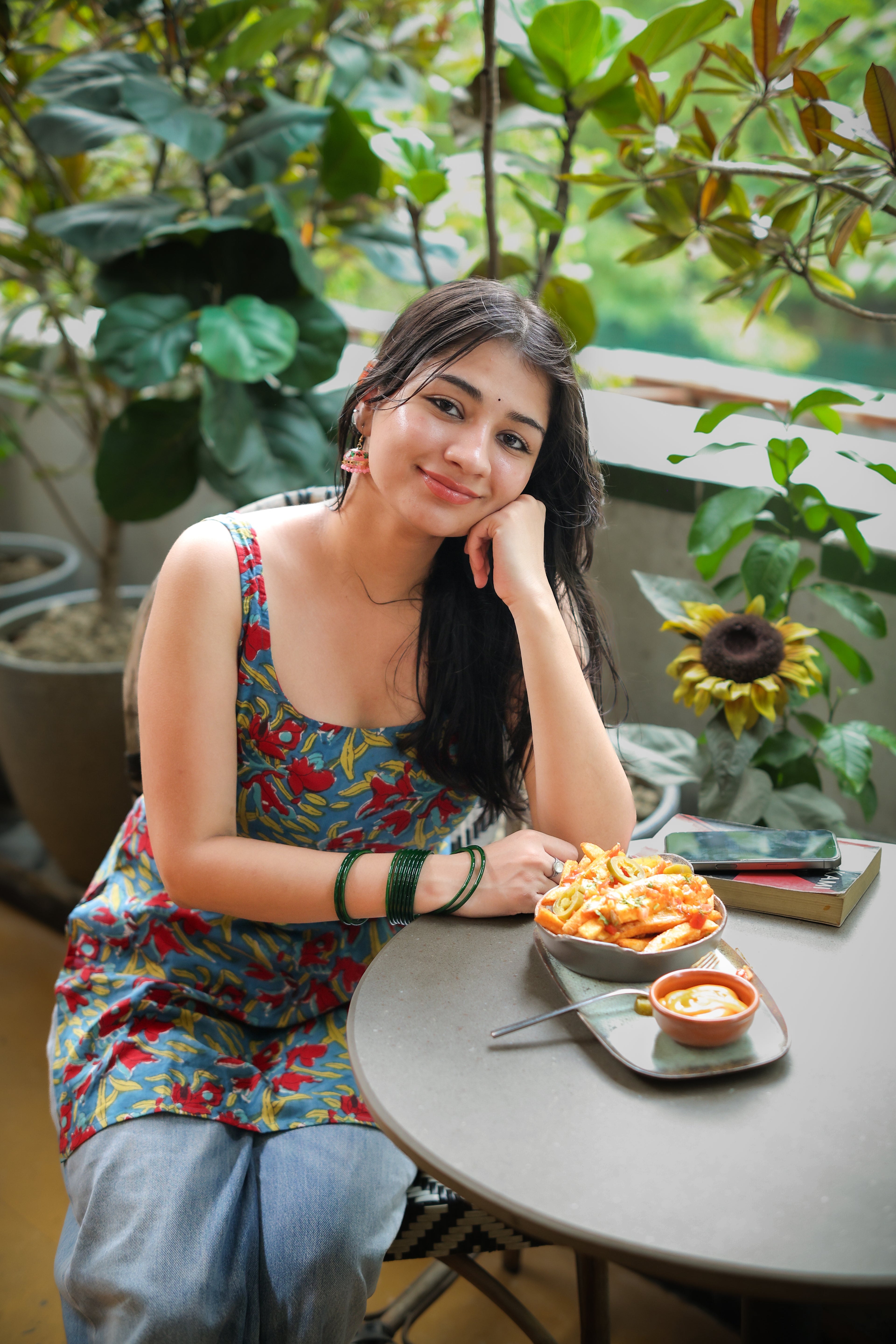 Red Blue Printed Handblock Short Kurti