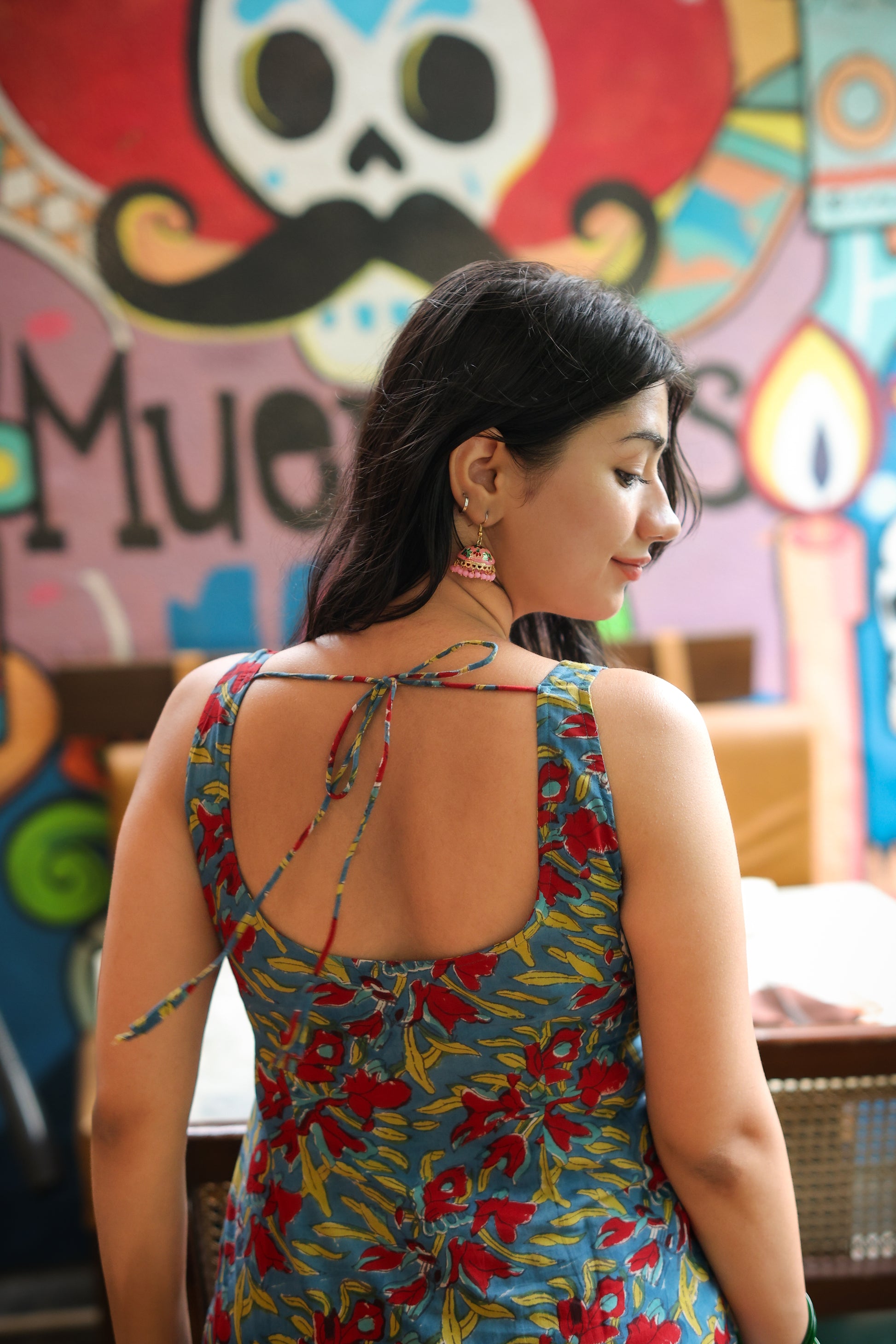 Red Blue Printed Handblock Short Kurti
