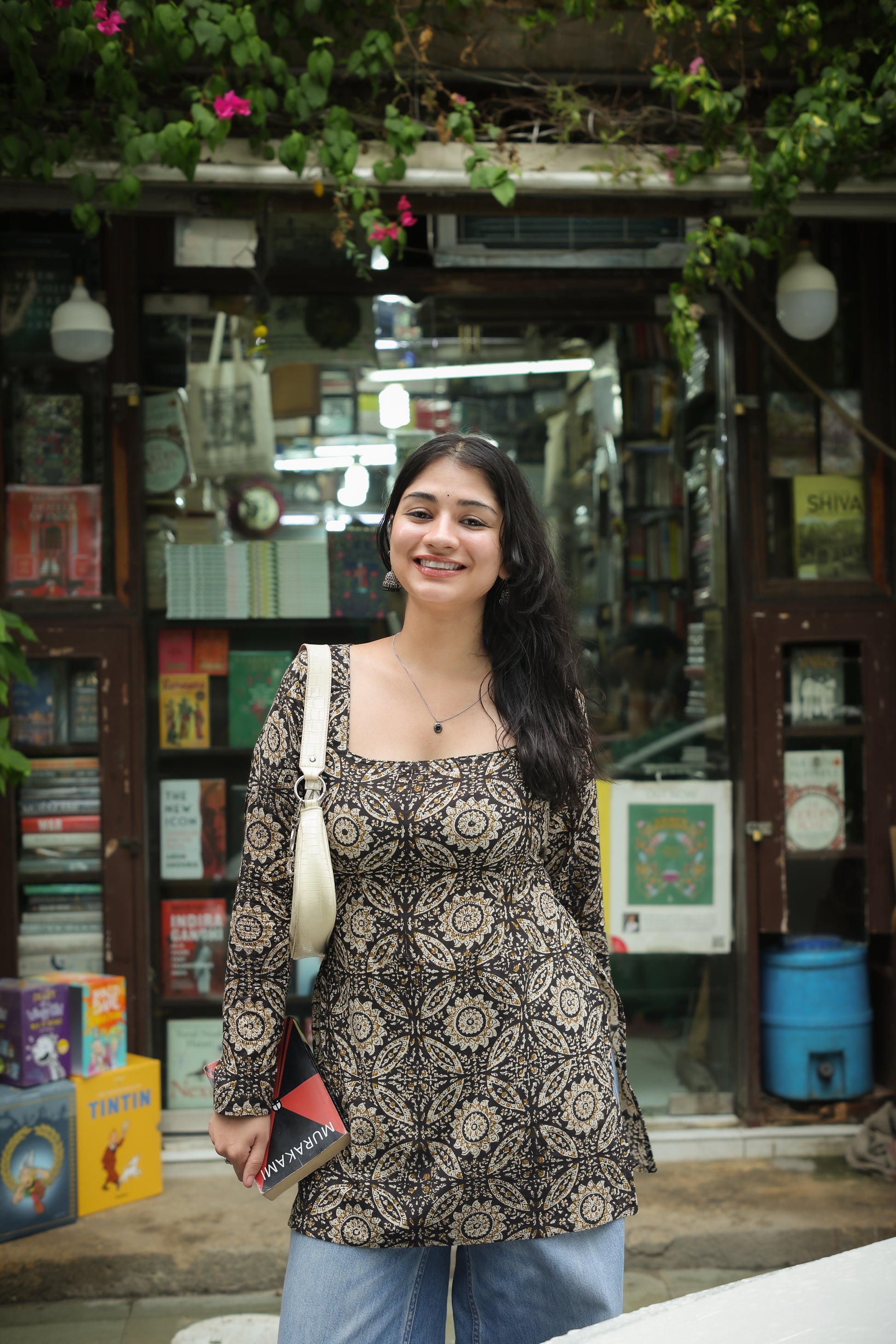 Hand Block Black Short Kurti