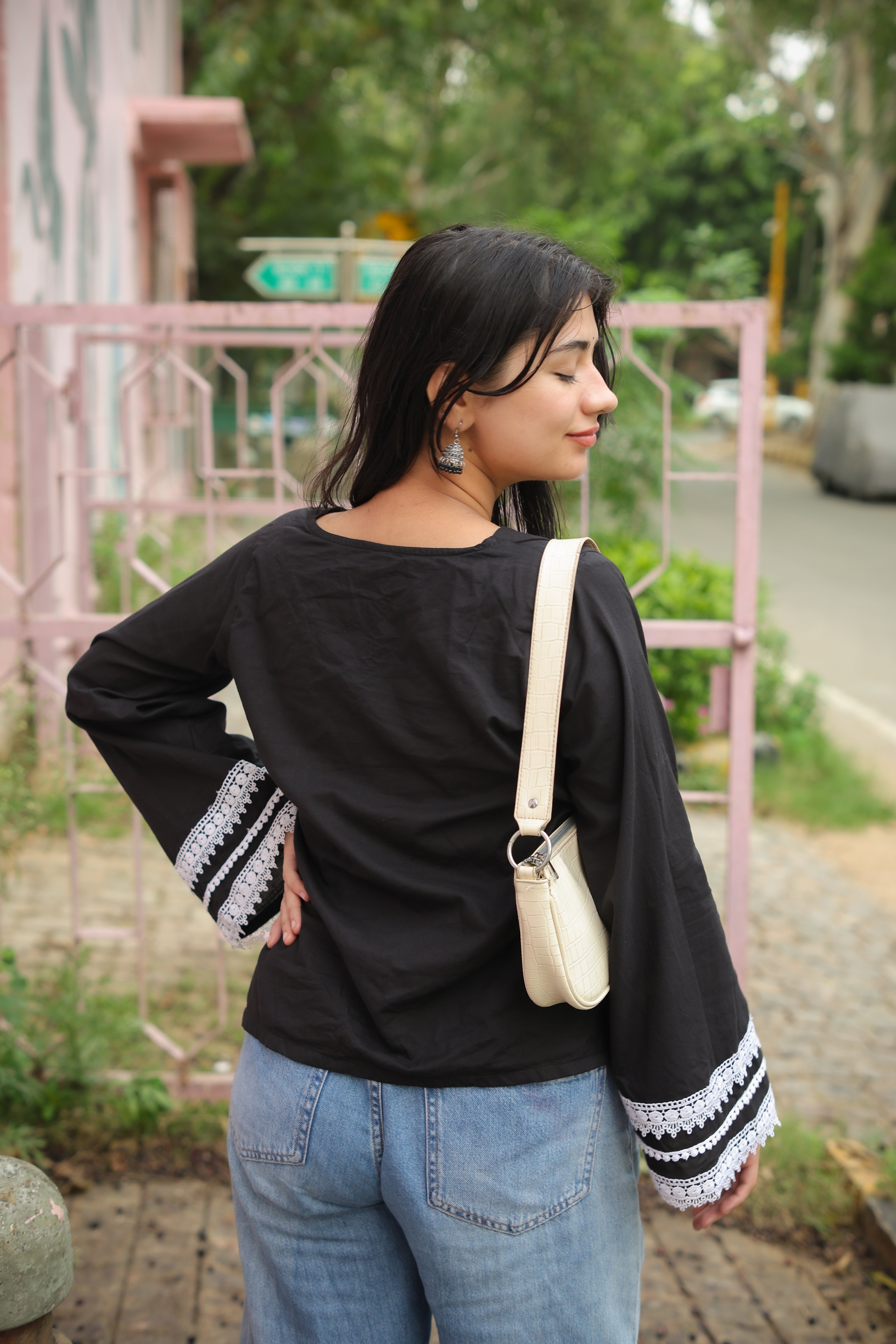 Hand Block Black Short Kurti