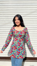 Red Blue Full Sleeves Short Kurti