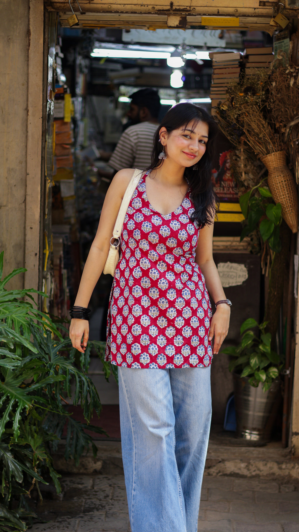 Jasmine Red Handblock Short Kurti