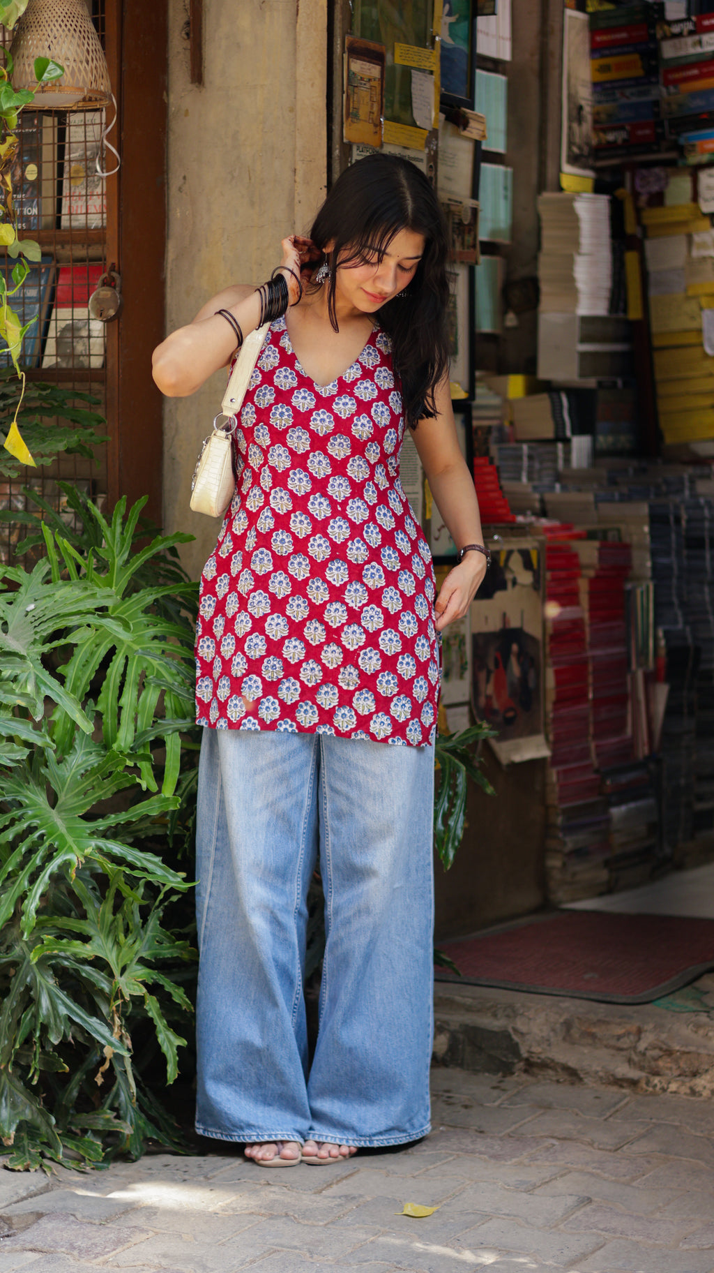 Jasmine Red Handblock Short Kurti