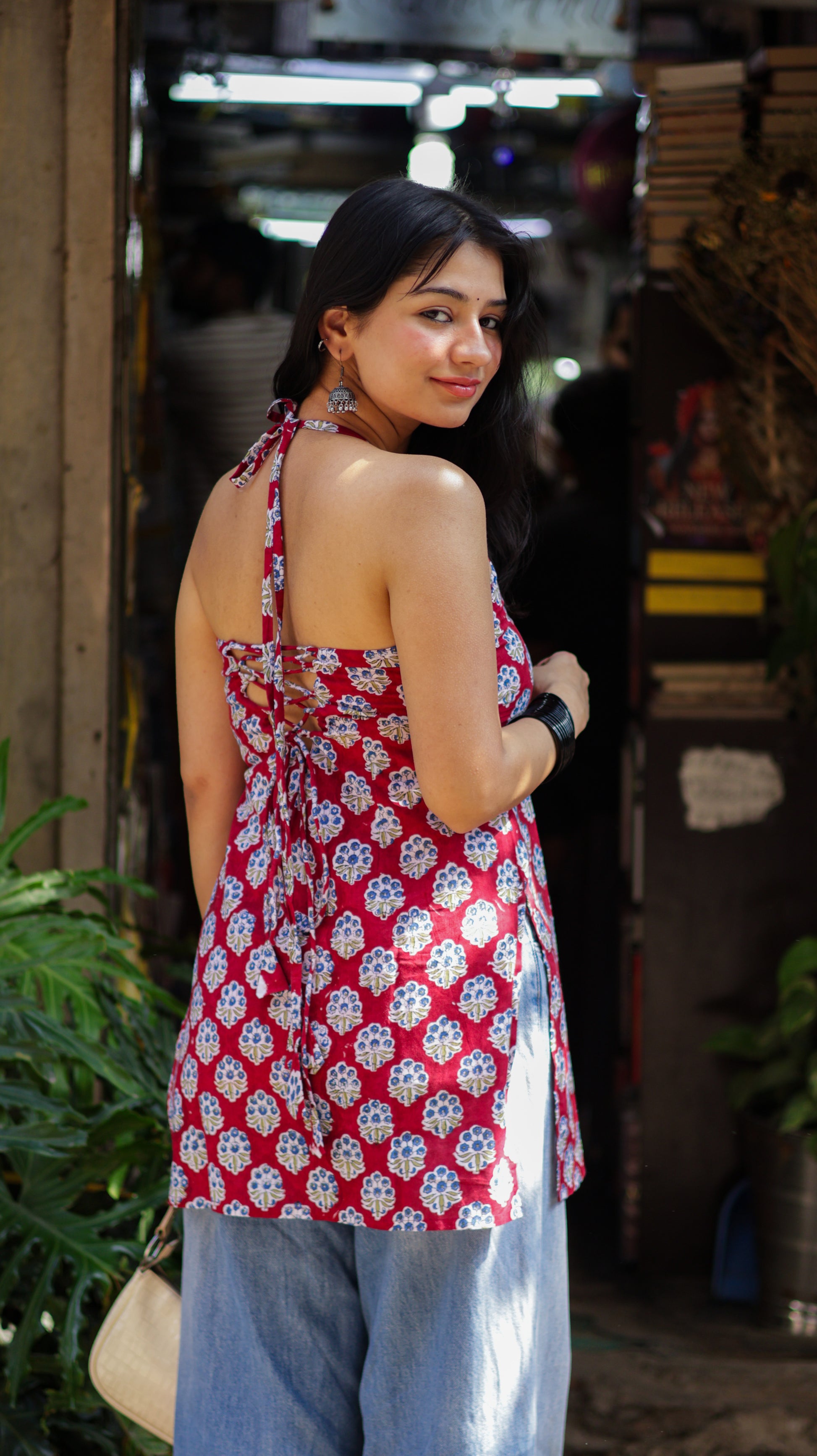 Jasmine Red Handblock Short Kurti
